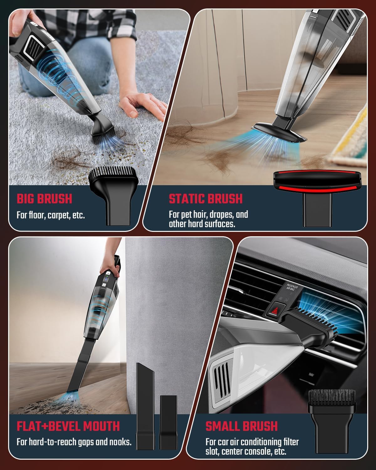 Handheld Vacuum Cordless, 9000PA Strong Suction, 2 Suction Modes, Fast Type-C Charging