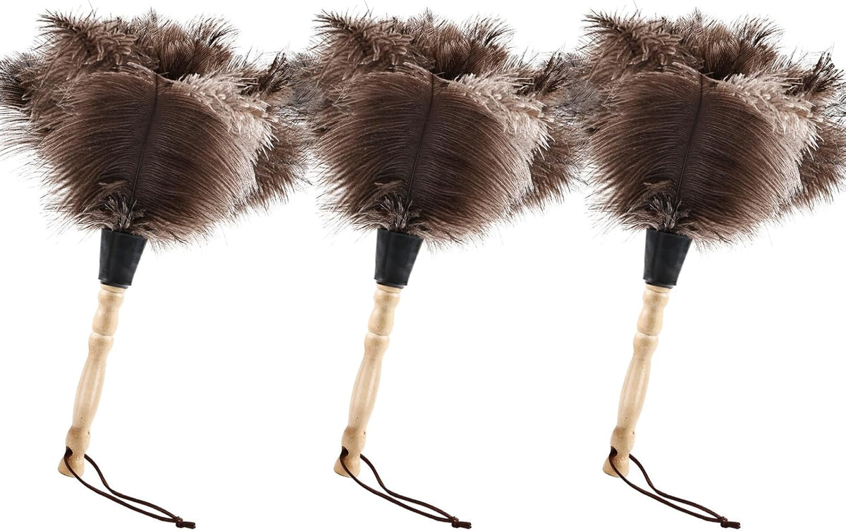 Ostrich Feather Duster 14" Natural Handheld Reusable Feathers Dusters with Wooden Handle for