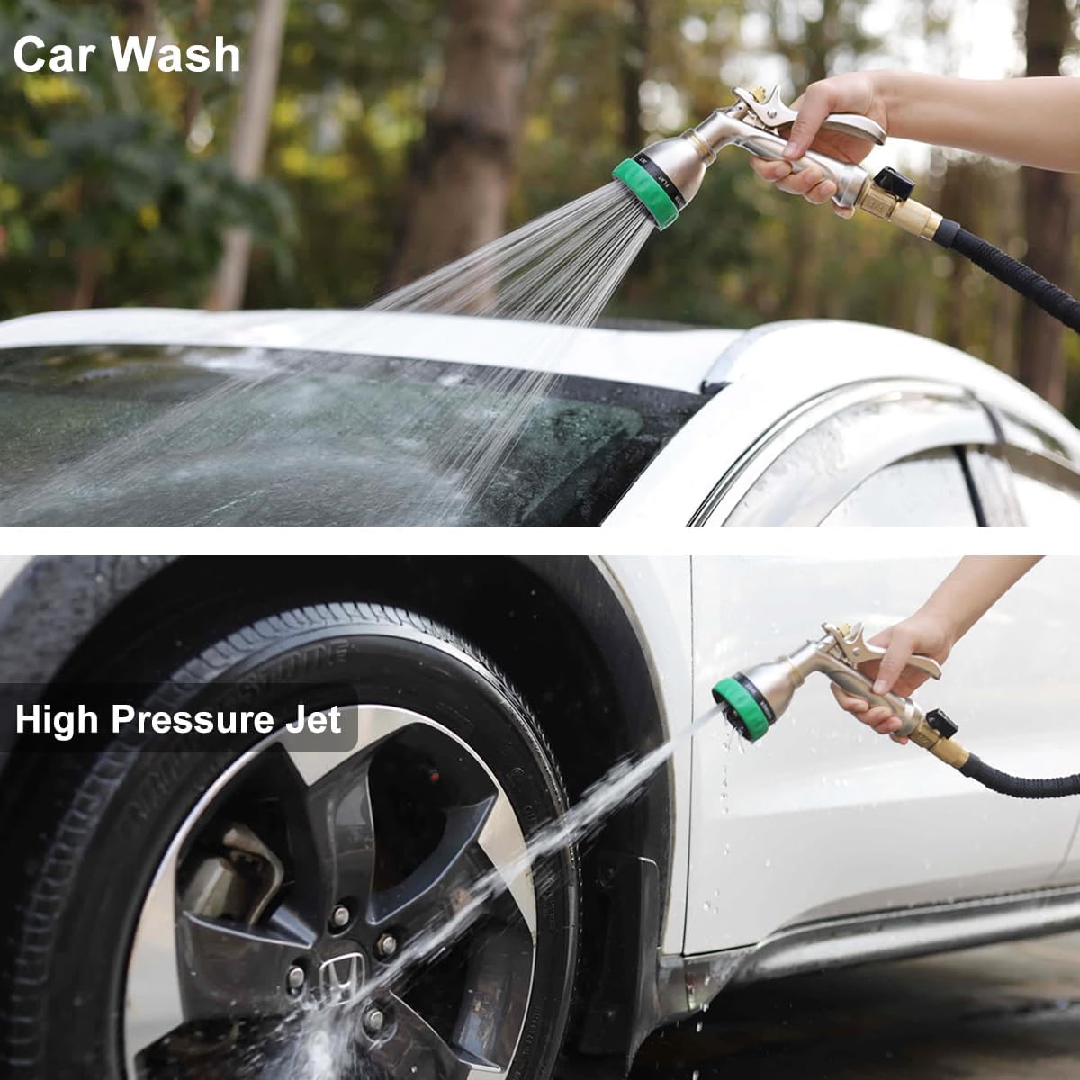 FANHAO Heavy Duty Garden Hose Nozzle, 100% Metal Water Hose Sprayer with 7 Spray Patterns