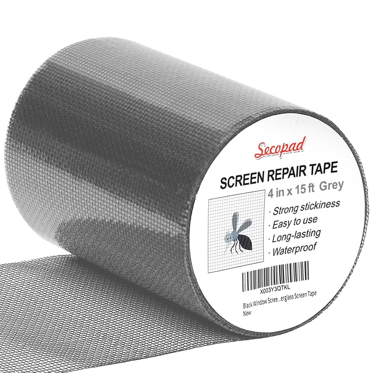 Grey Window Screen Repair Tape, 4 in X 15 FT (180IN) Screen Repair Kit for Windows or Doors, Strong