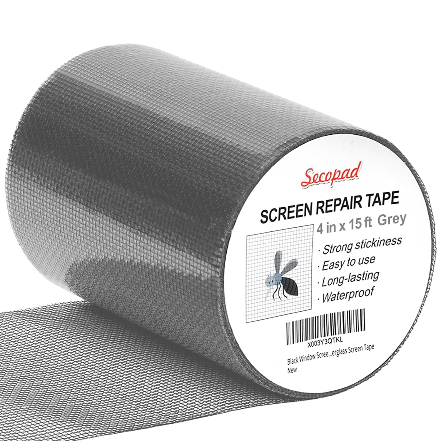 Grey Window Screen Repair Tape, 4 in X 15 FT (180IN) Screen Repair Kit for Windows or Doors, Strong