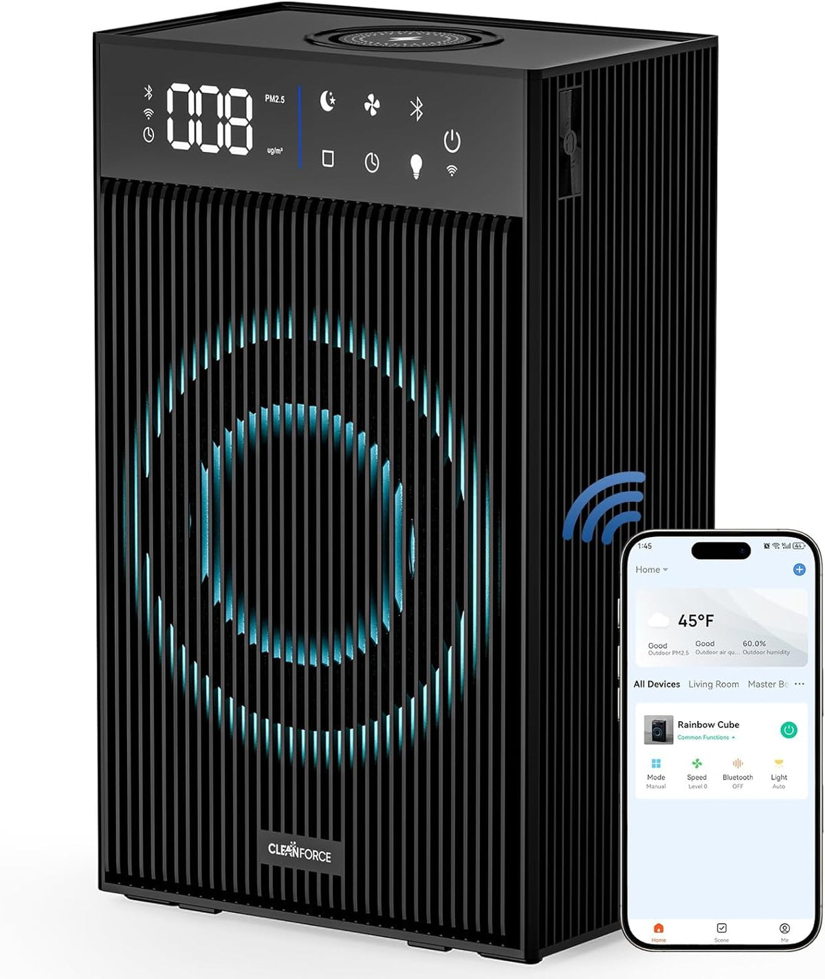 CleanForce Cube | 4-in-1 Desk Organizer with Air Purifier, Wireless Charger, Bluetooth Speaker &