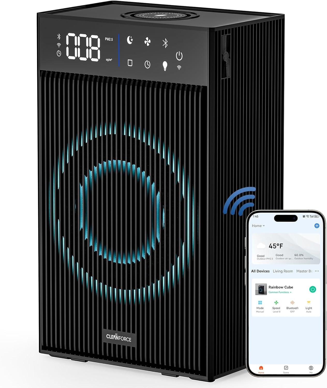 CleanForce Cube | 4-in-1 Desk Organizer with Air Purifier, Wireless Charger, Bluetooth Speaker &