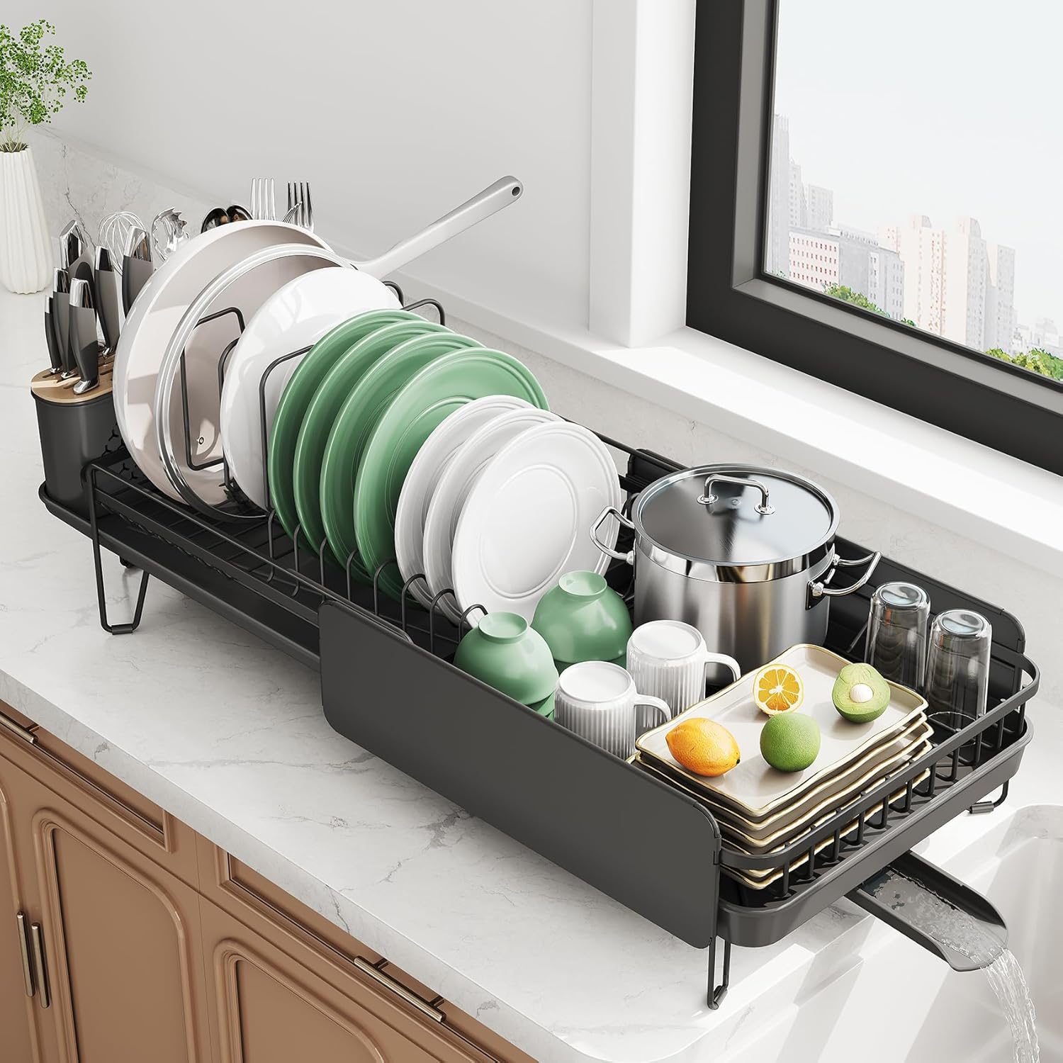 Large Dish Drying Rack - Expandable (19.3" to 29.4") Dish Rack for Kitchen Counter, Stainless Steel