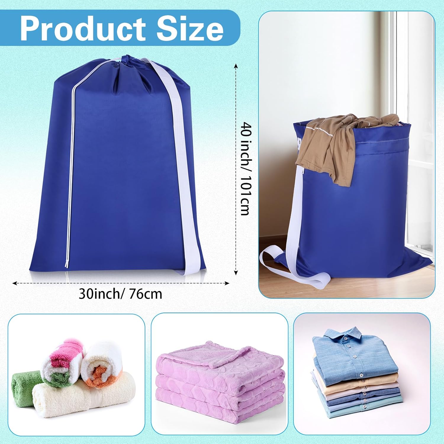 10 Pcs Nylon Extra Large Laundry Bag with Strap Travel Laundry Bags with Drawstring Closure