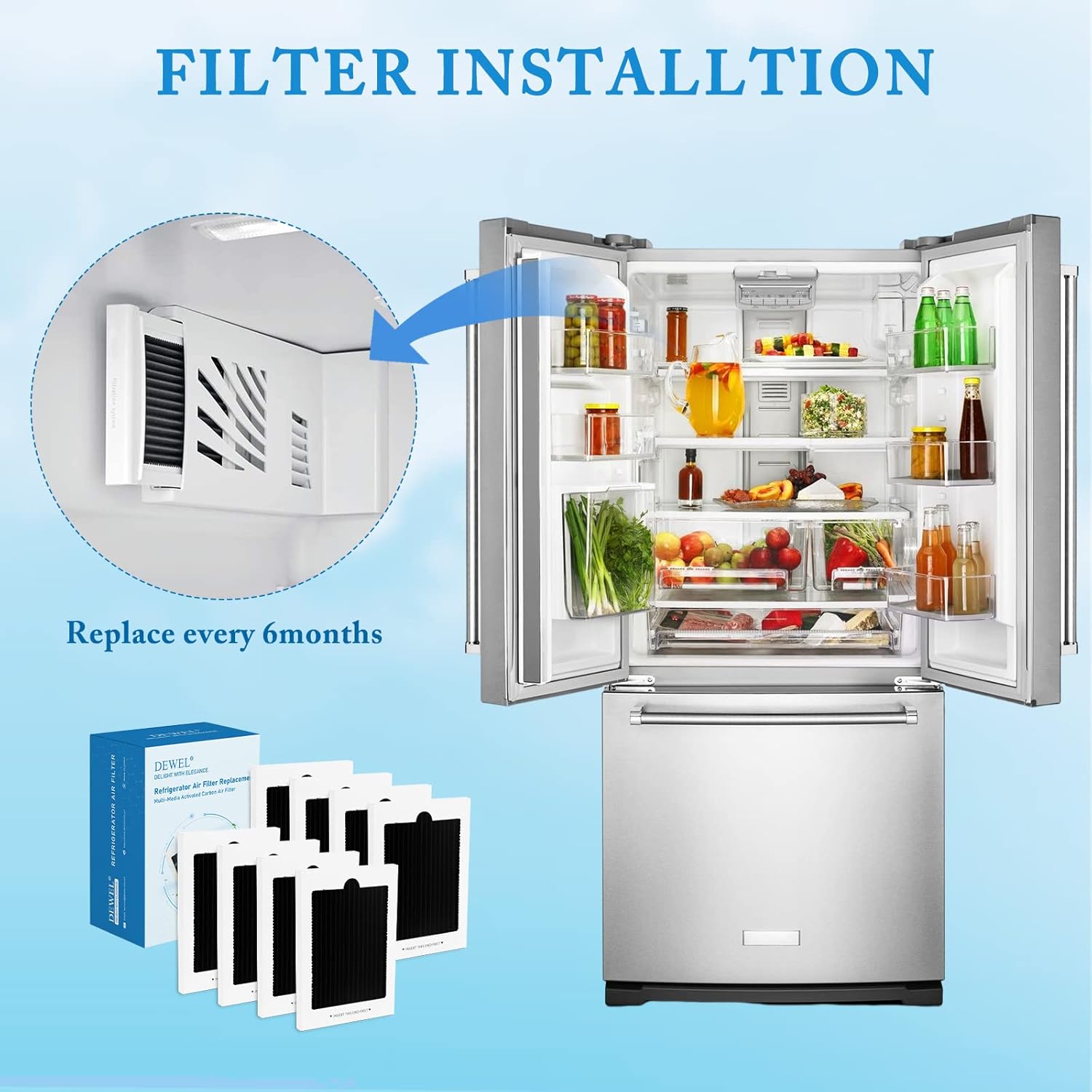 Refrigerator Air Filter Replacement 8 Pack, Carbon Activated Air Filter Compatible with Frigidaire