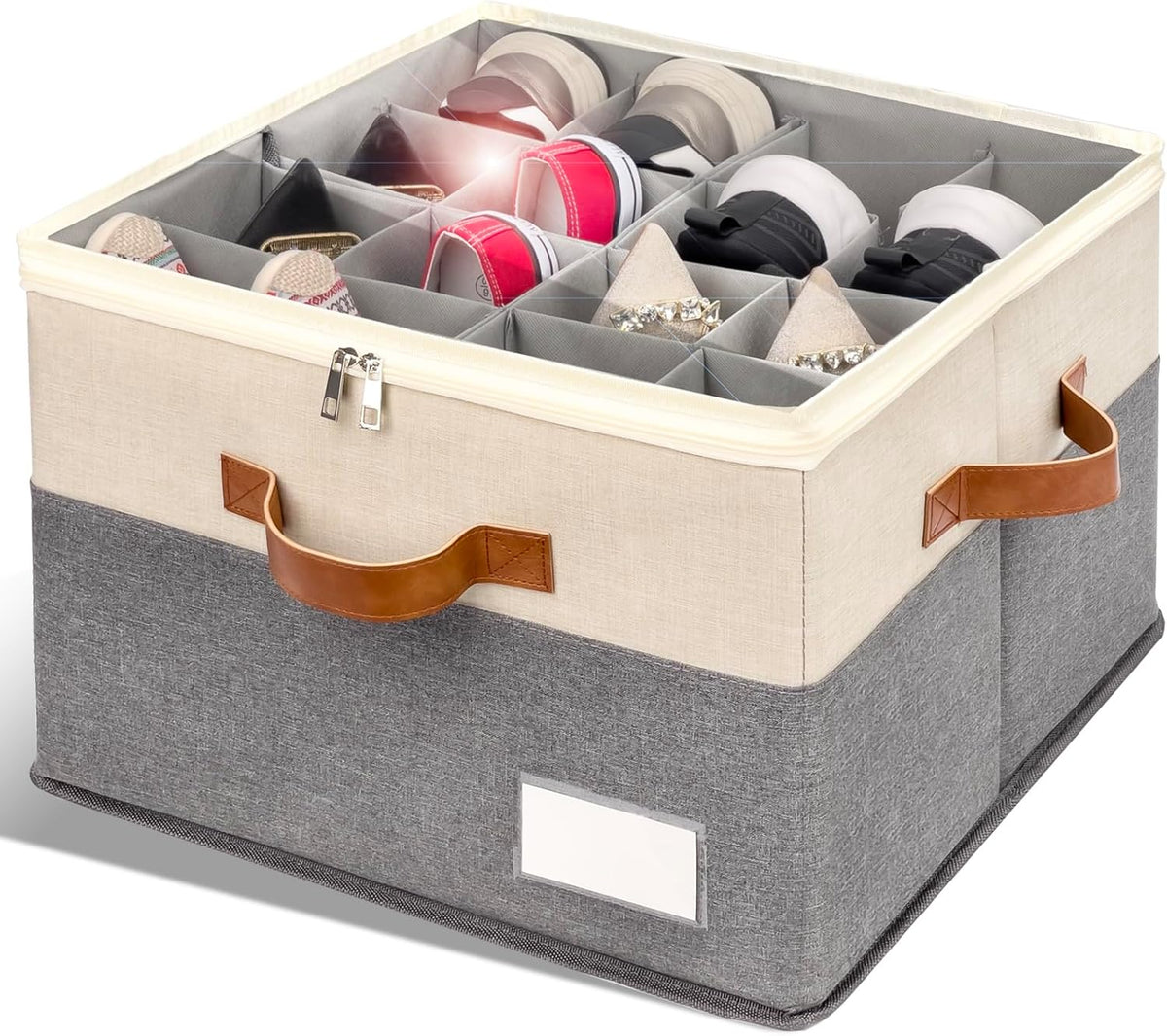 Shoe Organizer for Closet, Foldable Shoe Storage Bins with Clear Cover, Space Saving Shoes Holder
