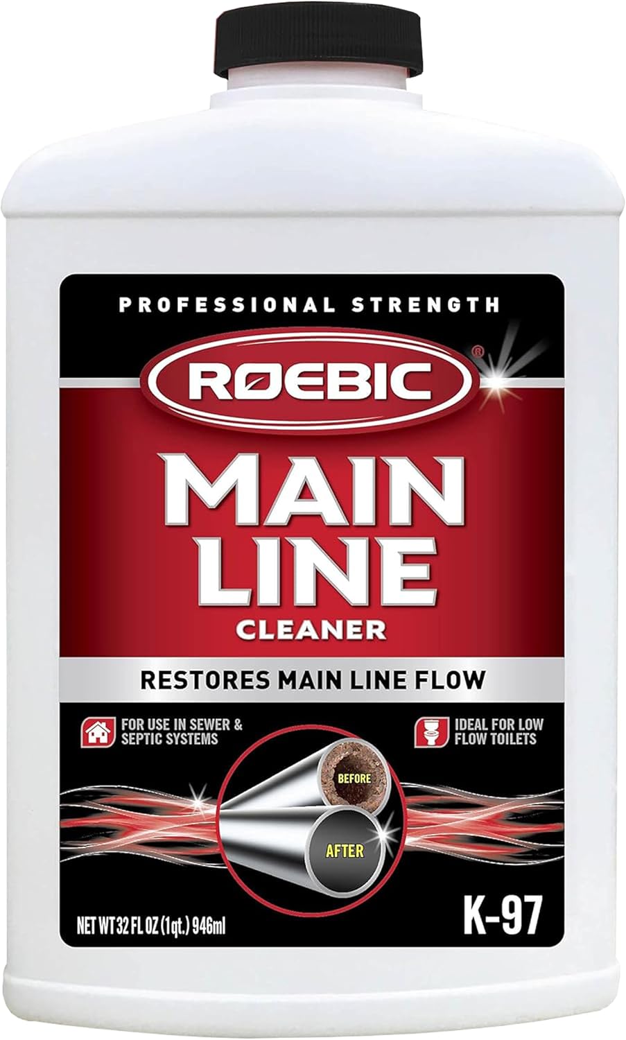 Roebic K-97 Liquid Main Line Cleaner with Bacteria Enzymes, Eliminates Organic Buildup in