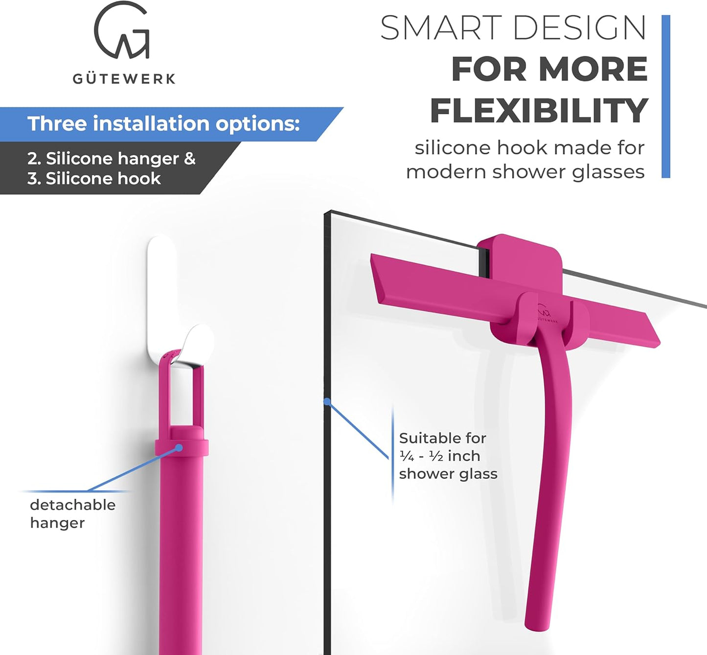 GÜTEWERK Shower Squeegee for Glass Doors, Silicone Window Squeegee, Bathroom and Glass Cleaning