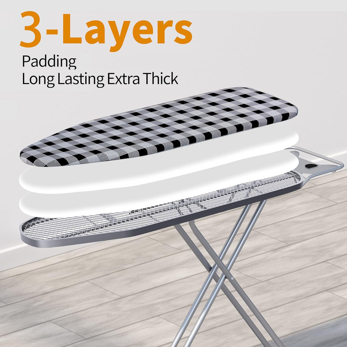 Ironing Board 13" X 43" W/Extra Thick Heavy Duty Padded Cover, Height Adjustable,Heat & Scorch
