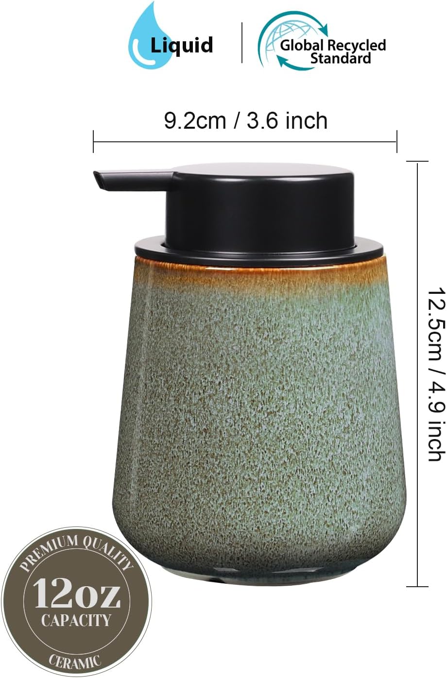 INGOFIN Ceramic Lotion Dispenser - 12 oz Refillable Hand Soap Dispenser Bathroom, Modern Liquid