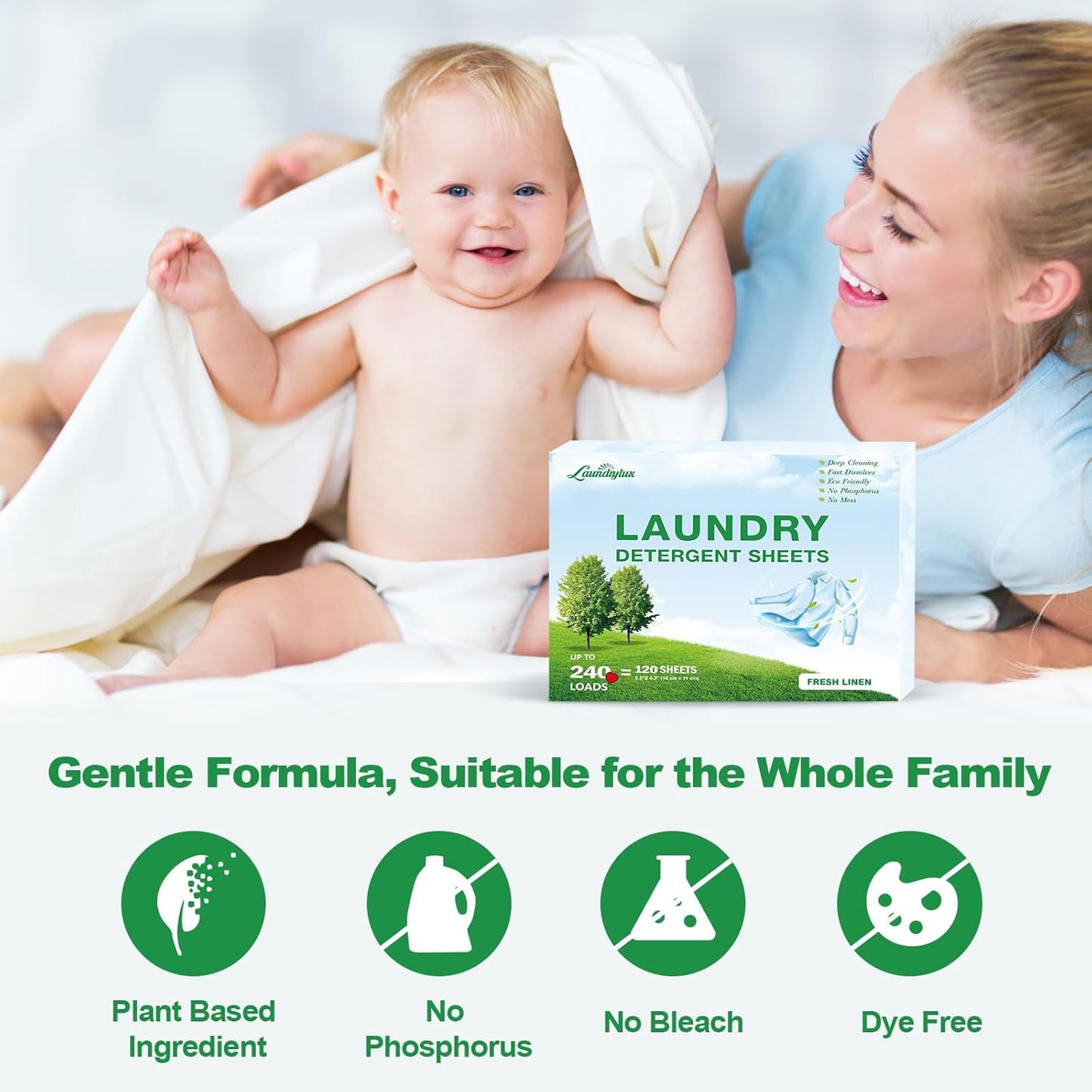 Laundry Detergent Sheet, Eco-Friendly & Hypoallergenic Wash Strips, Natural Ingredients