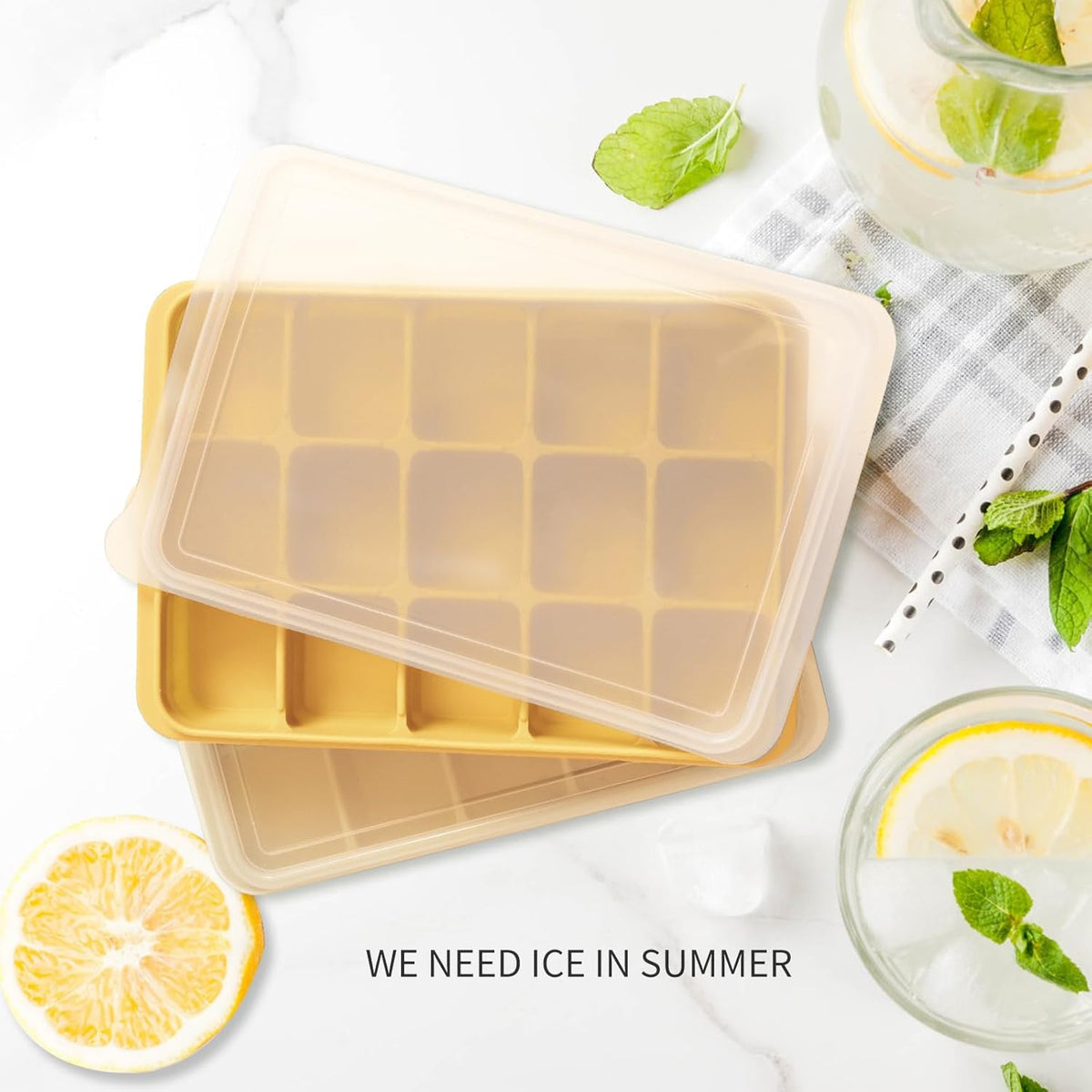 Tvmania Ice Cube Trays Set of 2, Easy Release 15 Flexible Silicone Ice Cube Molds with Removable