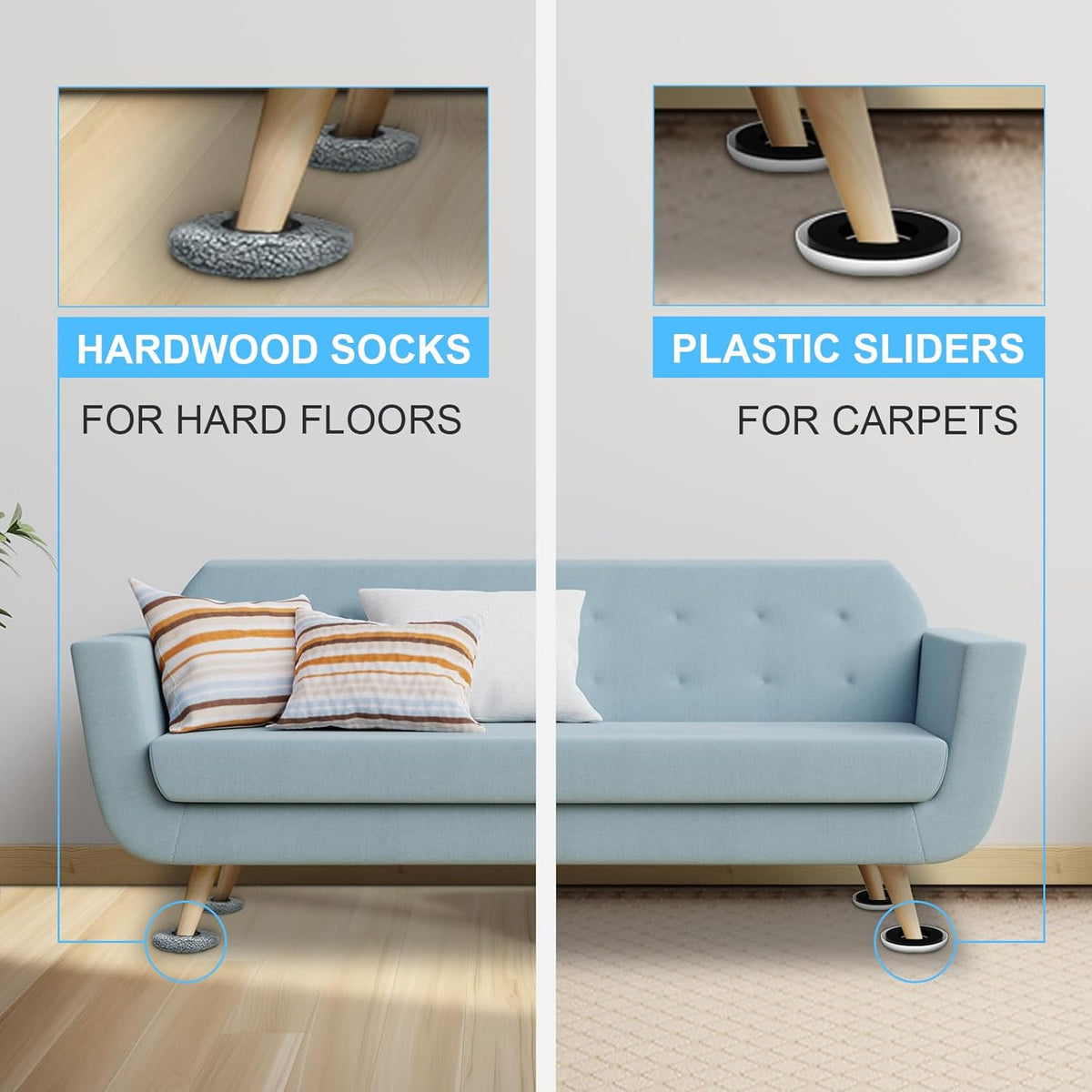 New Upgrade Furniture Movers Sliders, 4+4 Pack 4.3" Multi-Surface Furniture Sliders with Groove