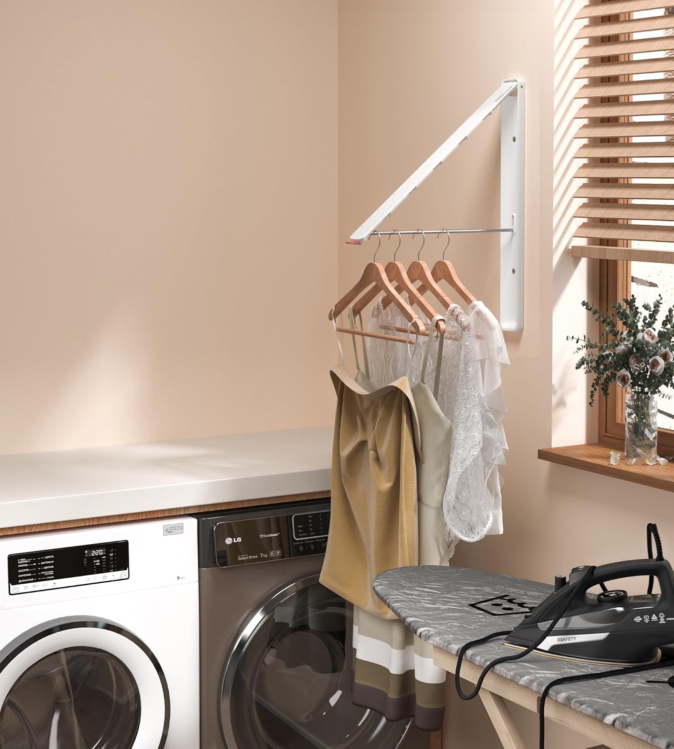 Dr.DJ Clothes Drying Rack Wall Mounted, Retractable & Foldable Clothes Hanger for Laundry Room