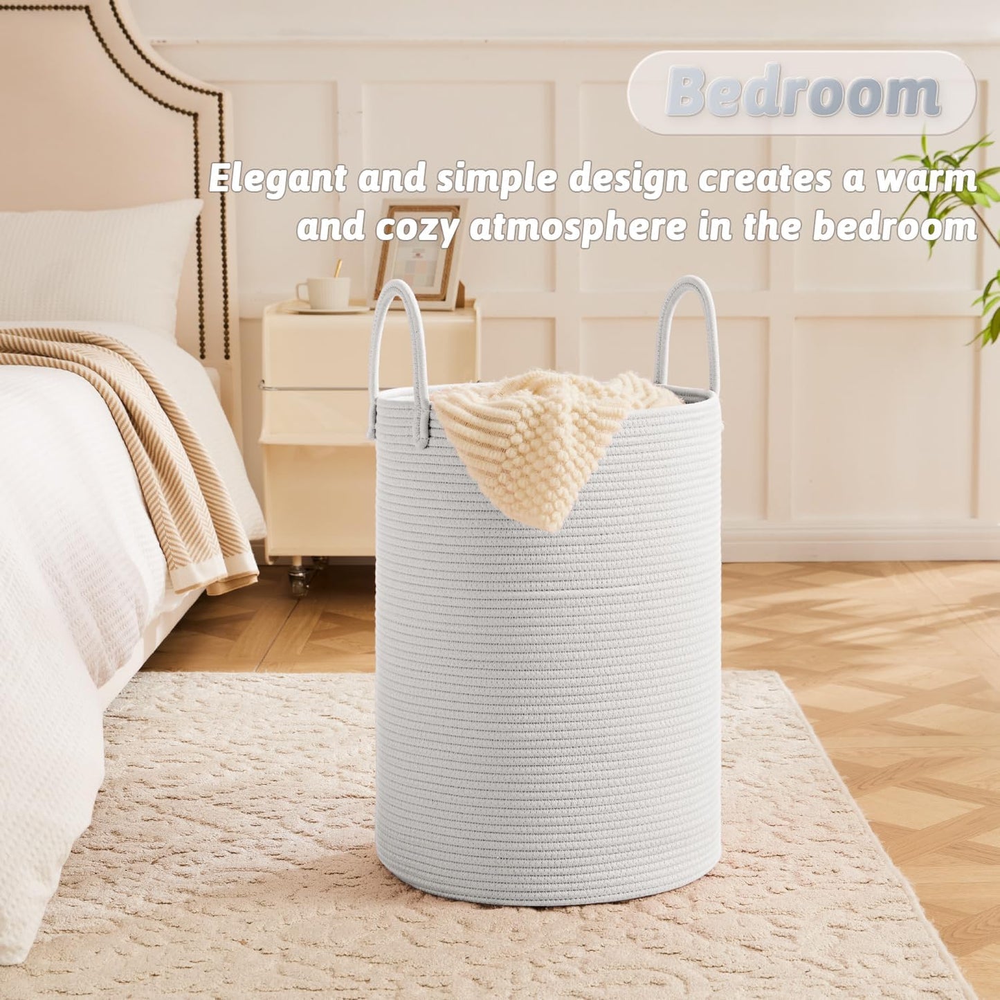 Laundry Basket,Woven Cotton Rope Laundry Hamper,80L for Decorative Storage of Dirty Clothes,Toys
