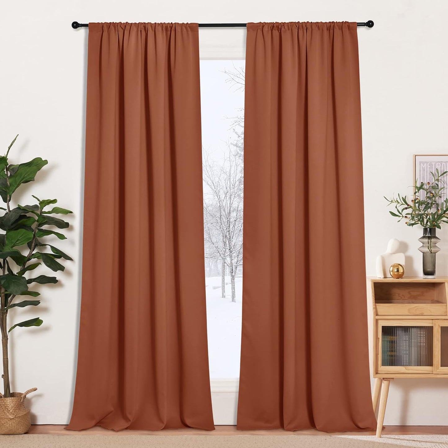 RYB HOME Orange Window Curtains 108 inches Length, Energy Efficient Rod Pocket Drapes Privacy