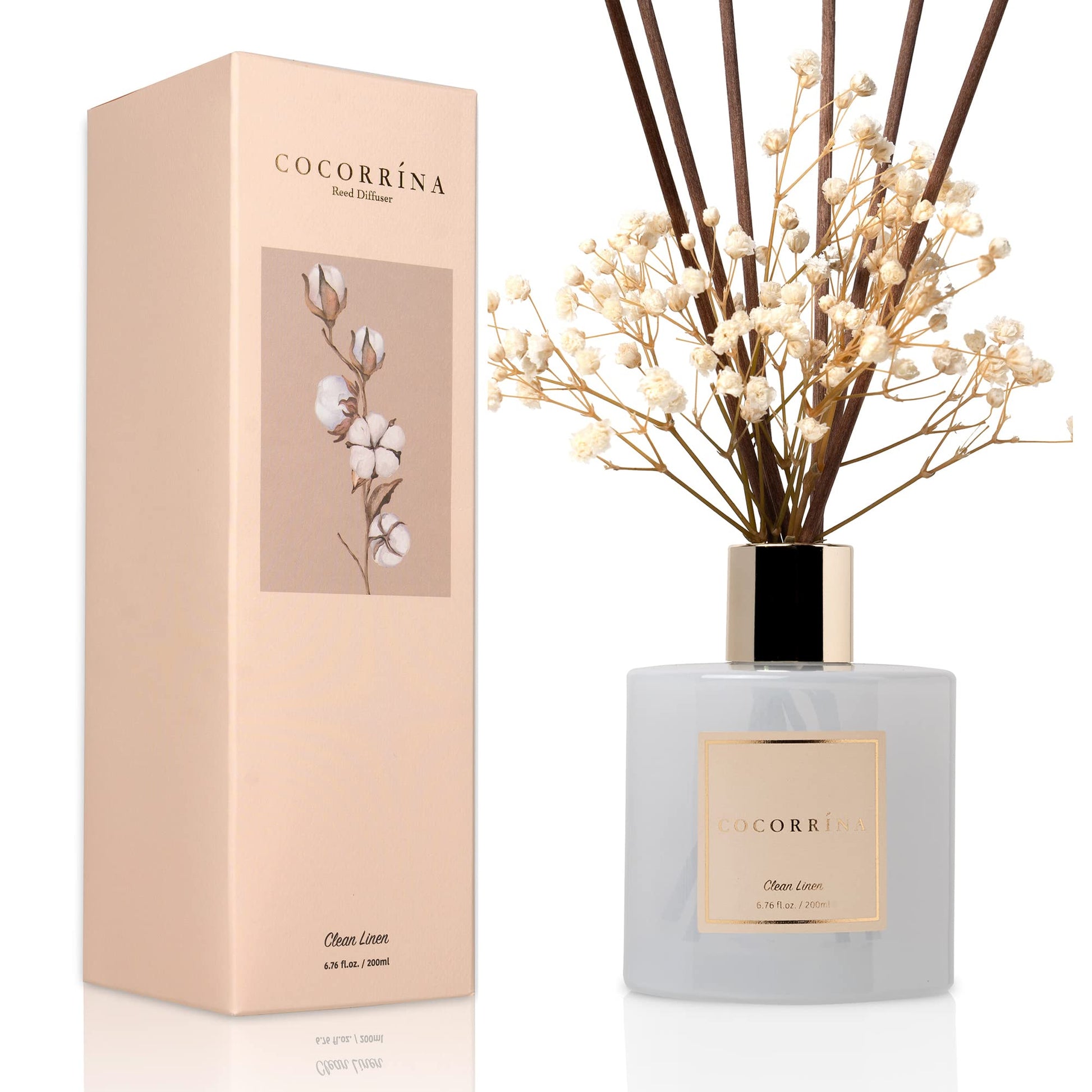 Cocorrína Reed Diffuser Set, Clean Linen 6.7 fl oz Scented Diffuser with Sticks Home Fragrance Reed