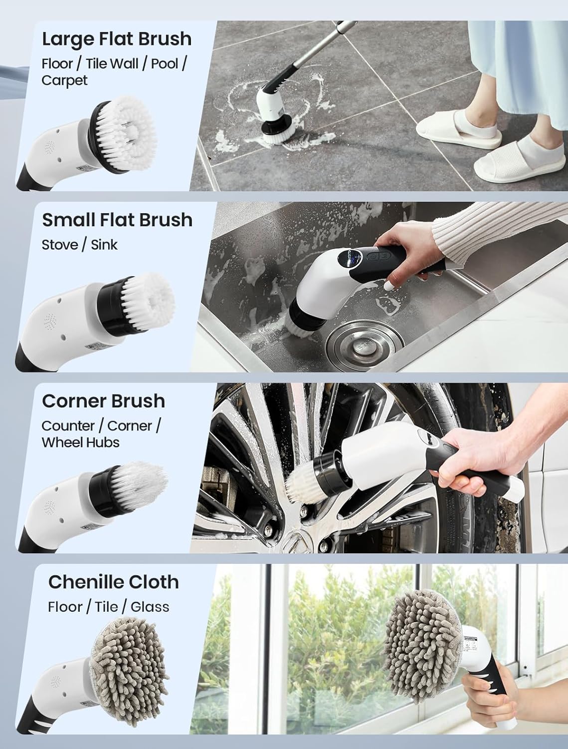 Electric Spin Scrubber, 2025 New Cordless Shower Cleaning Brush with 8 Replaceable Brush Heads, 3