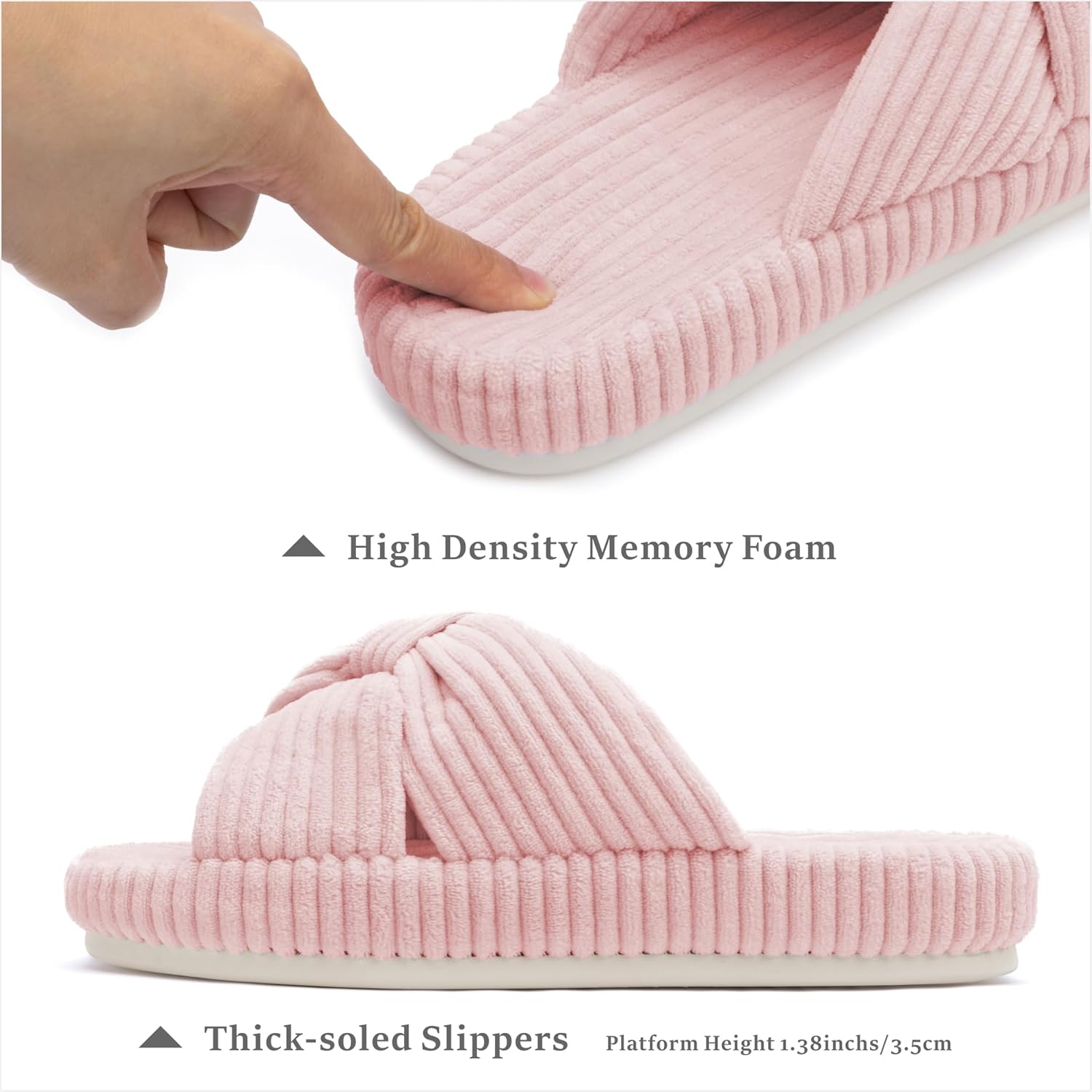 Chantomoo Slippers for Women Memory Foam House Bedroom Corduroy Bow Crossbands Slide Slipper Shoes