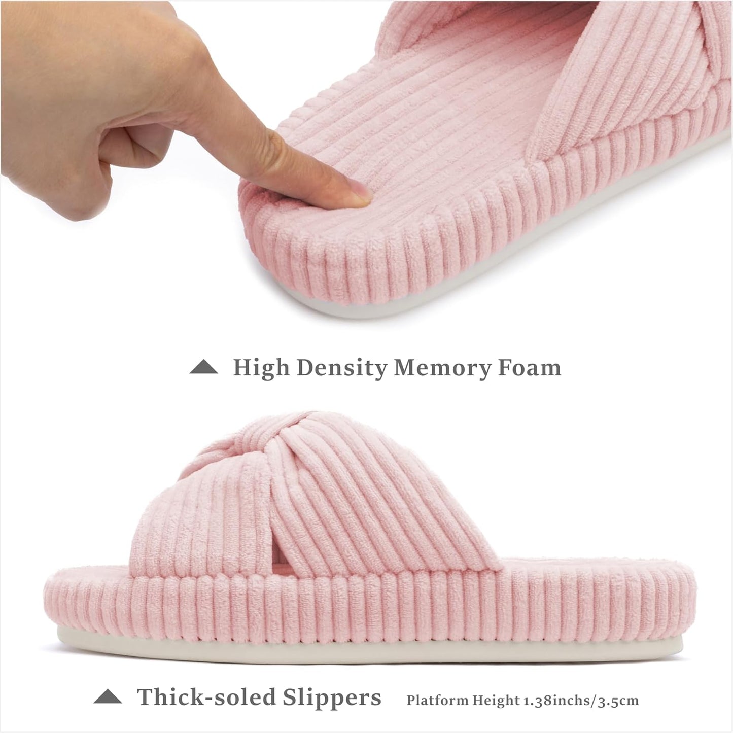 Chantomoo Slippers for Women Memory Foam House Bedroom Corduroy Bow Crossbands Slide Slipper Shoes