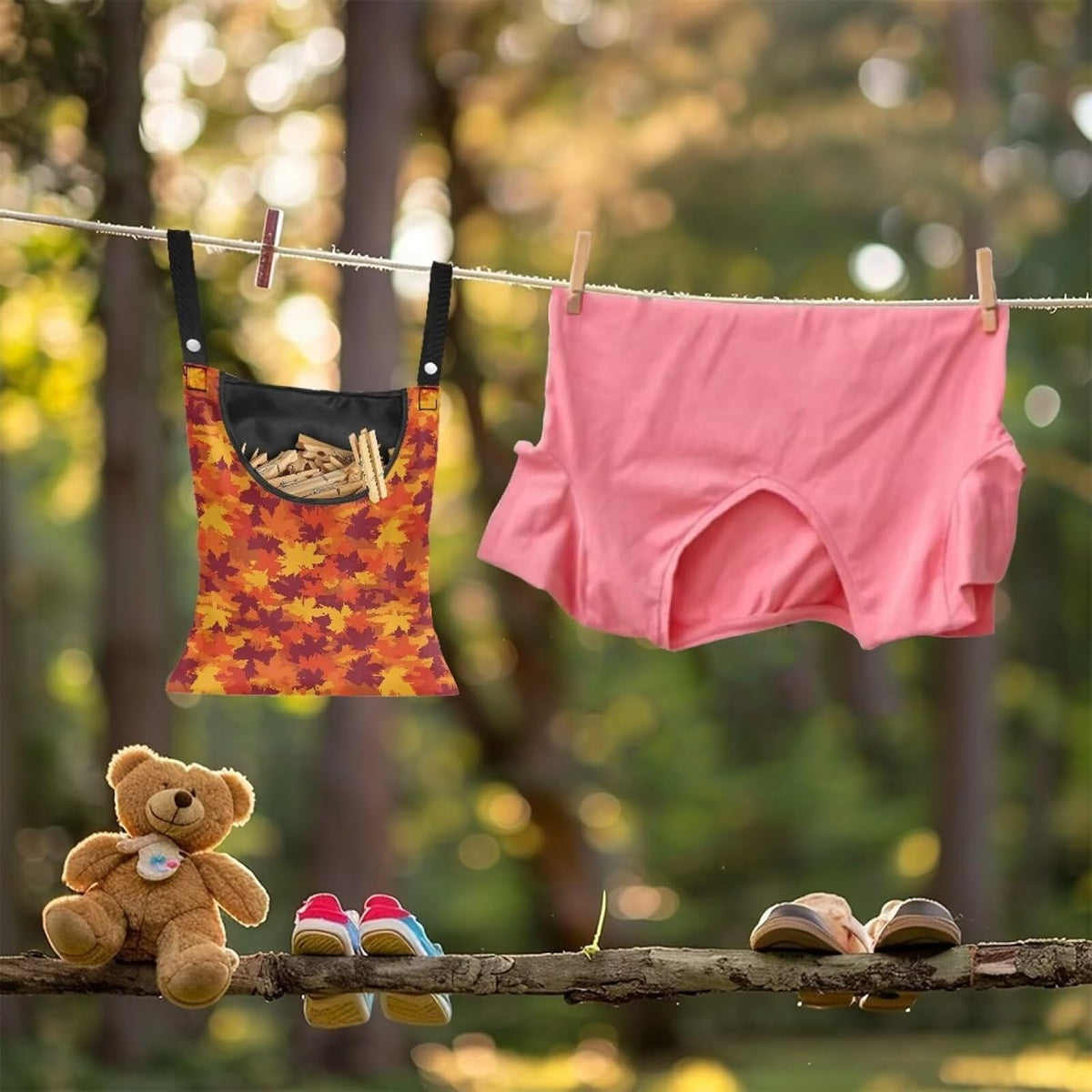 Maple Leaf Clothespin Storage Hanger Bags Beer Laundry Clothespin Bag, Clothespin Bag with a Large