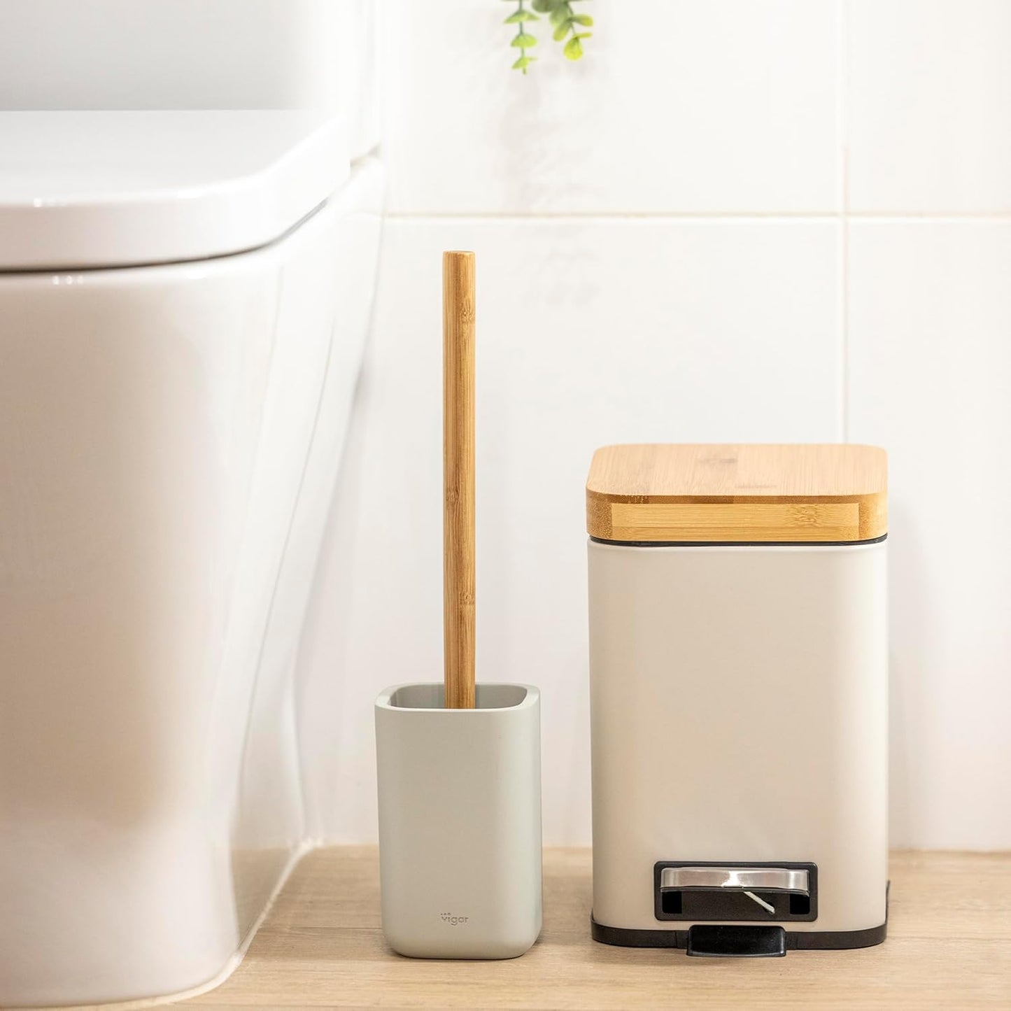 Vigar Zense Toilet Brush and Holder Set, Toilet Bowl Brush with Polyresin Stone Holder, Bathroom