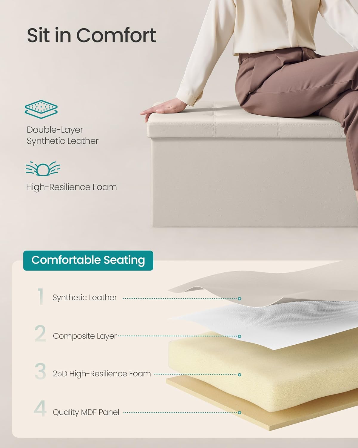 SONGMICS Mazie Collection - 43 Inches Folding Storage Ottoman Bench, Ottoman with Storage, Foot