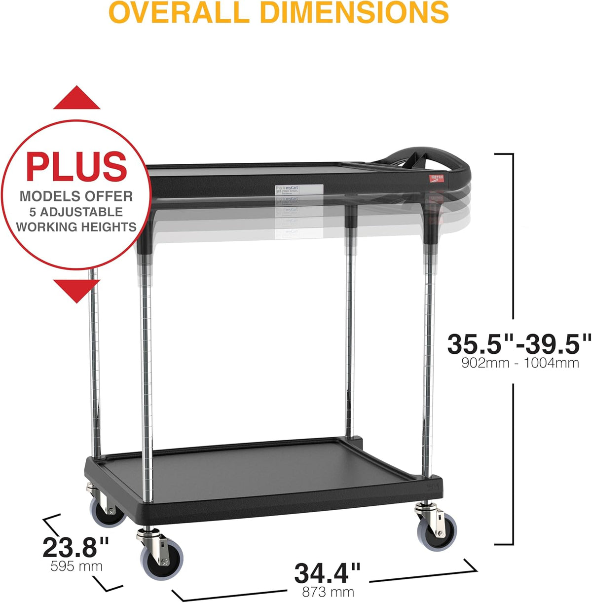 Metro myCart Plus Utility Cart - Choose-Your-Height Adjustable Heavy Duty Rolling Cart for Home