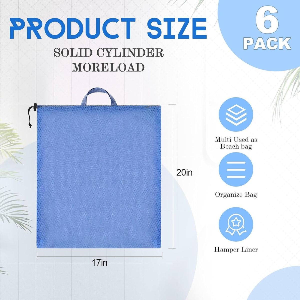 6 Pack 20 x 17 Inches Colorful Mesh Laundry Bag with Handles Machine Washable Secure Drawstring