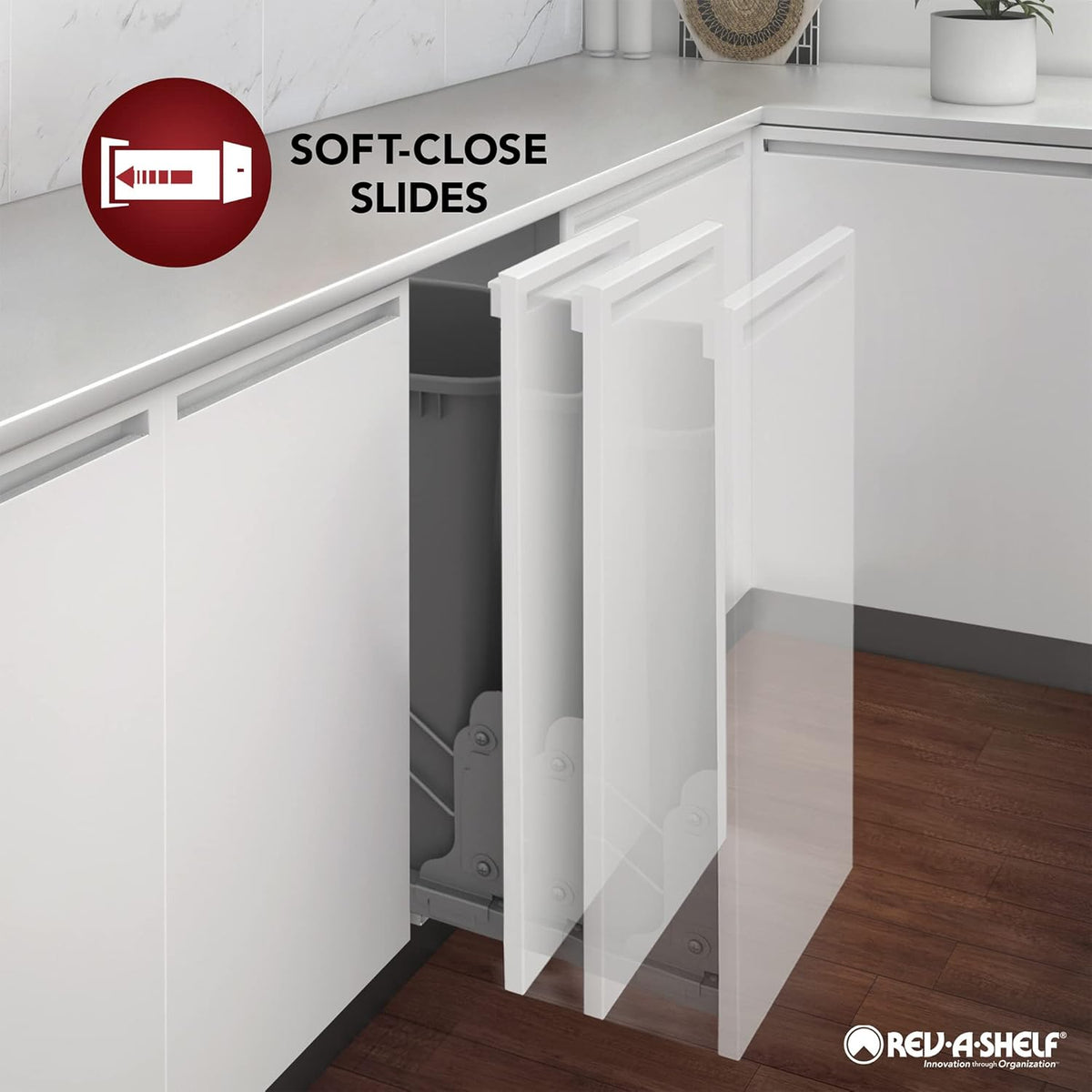 Rev-A-Shelf Double Pullout Trash Cans for Under Kitchen Cabinets 35 Quart 8.75 Gallon with