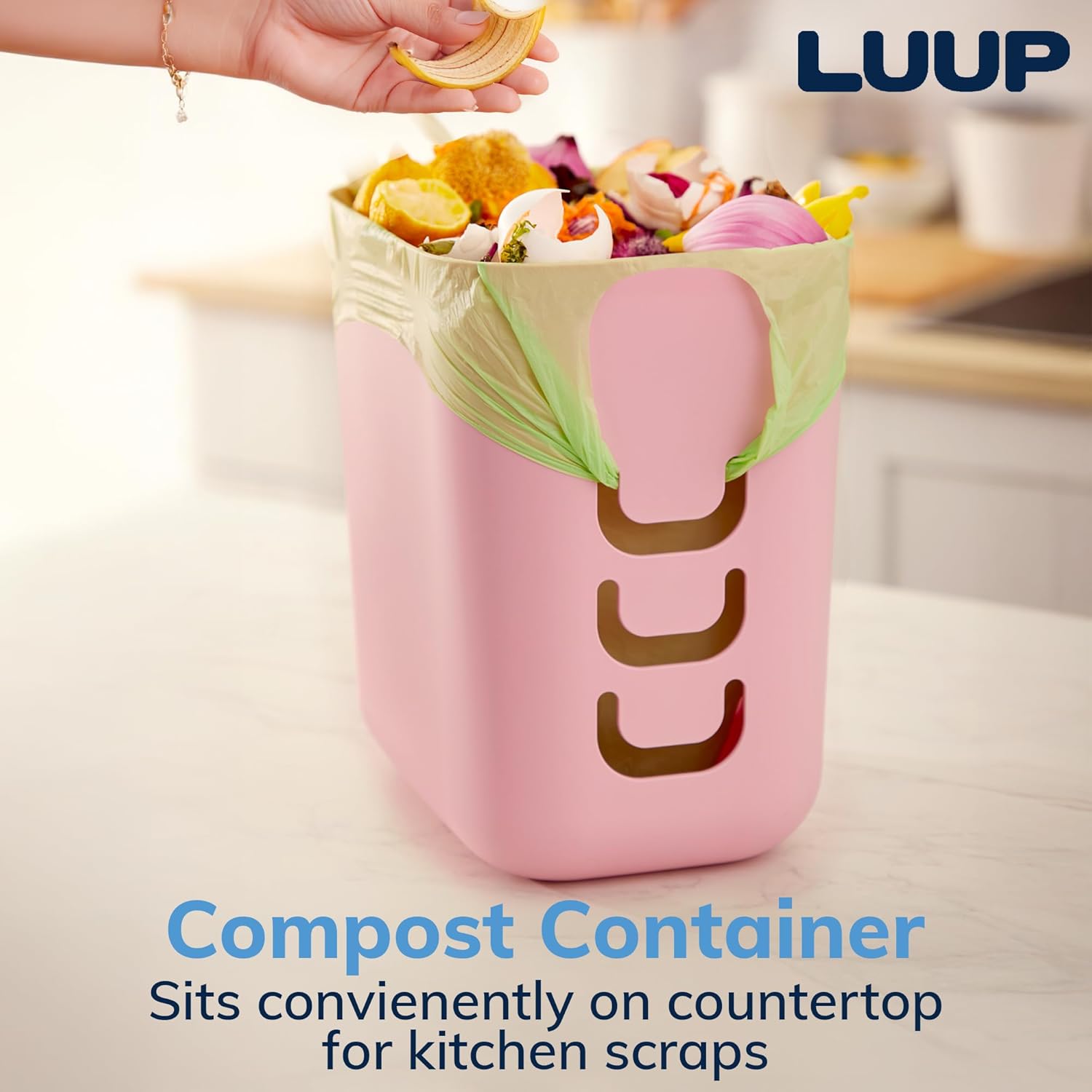 STORi Luup Bathroom Wastebasket, Secure Grocery Bags, Plastic Garbage Container for Vanity, Laundry