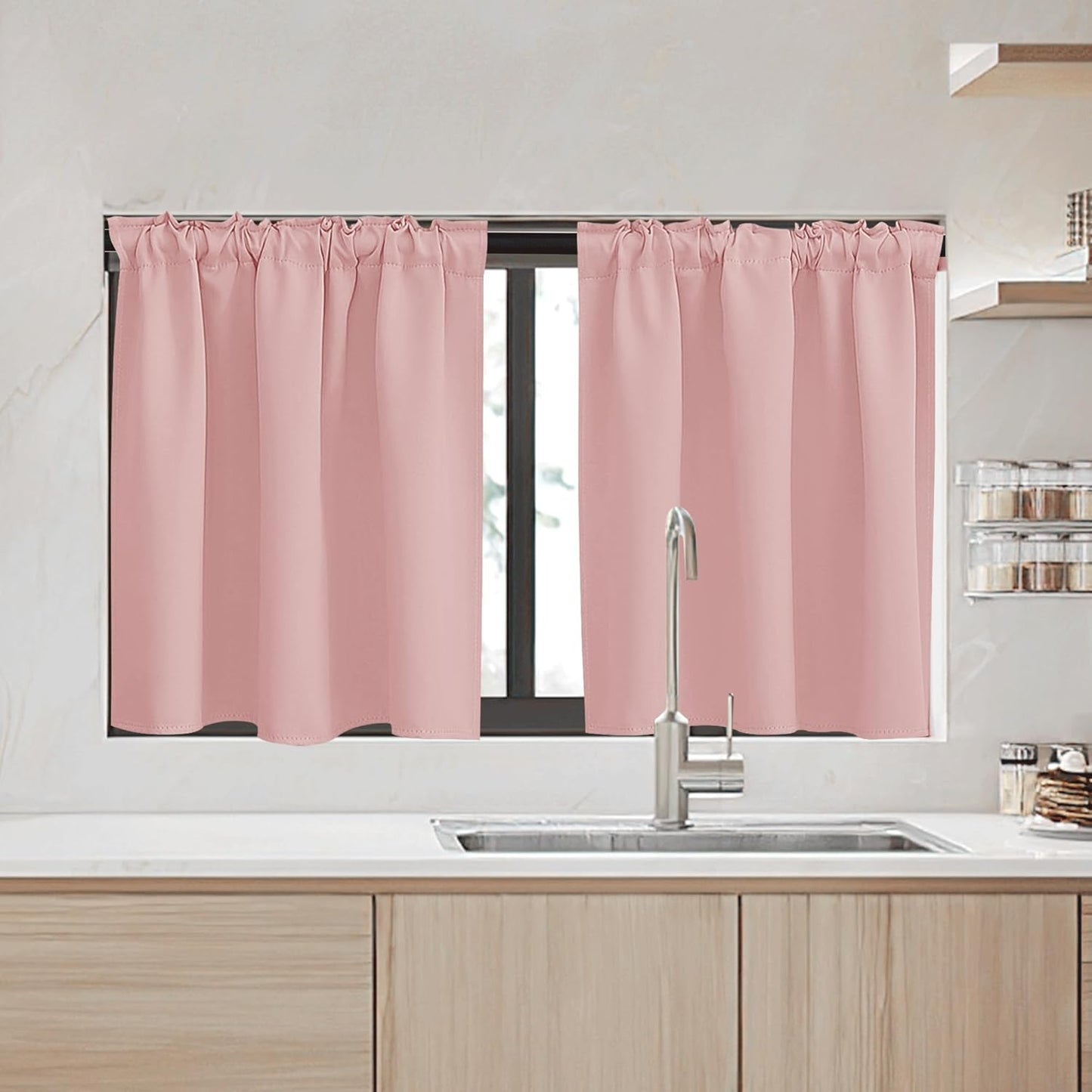 RYB HOME Short Blackout Curtains 36 inches Length for Cafe - Insualting Privacy Curtains for Kids