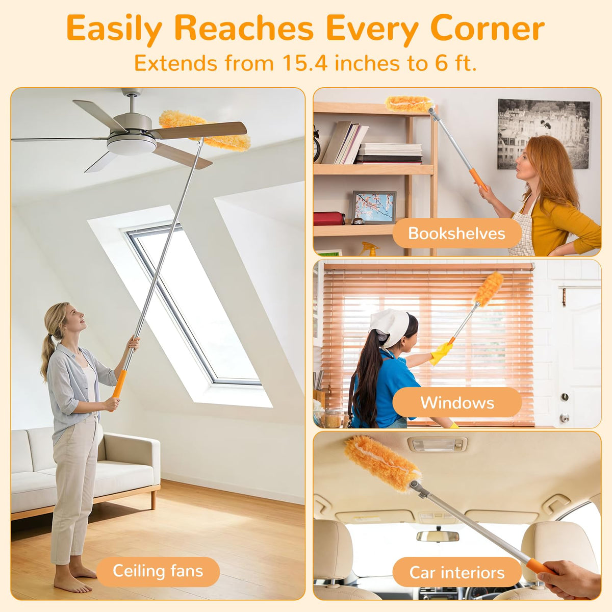 6 ft Extendable Duster Handle with 50 Refills, Compatible with Swiffer