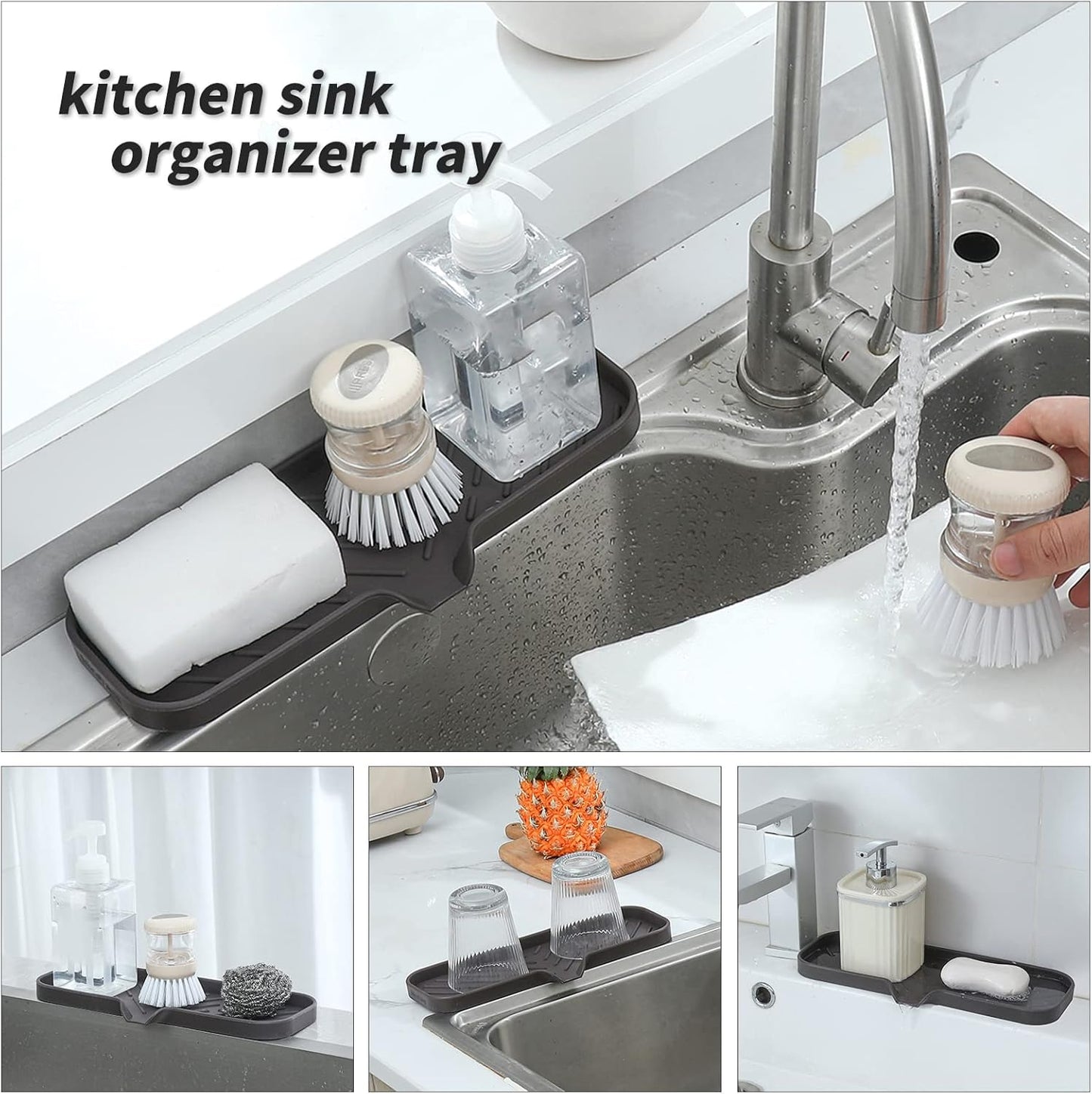 Silicone Bathroom Soap Dishes with Drain Spout-Bathroom and Kitchen Sink Organizer,Sponge