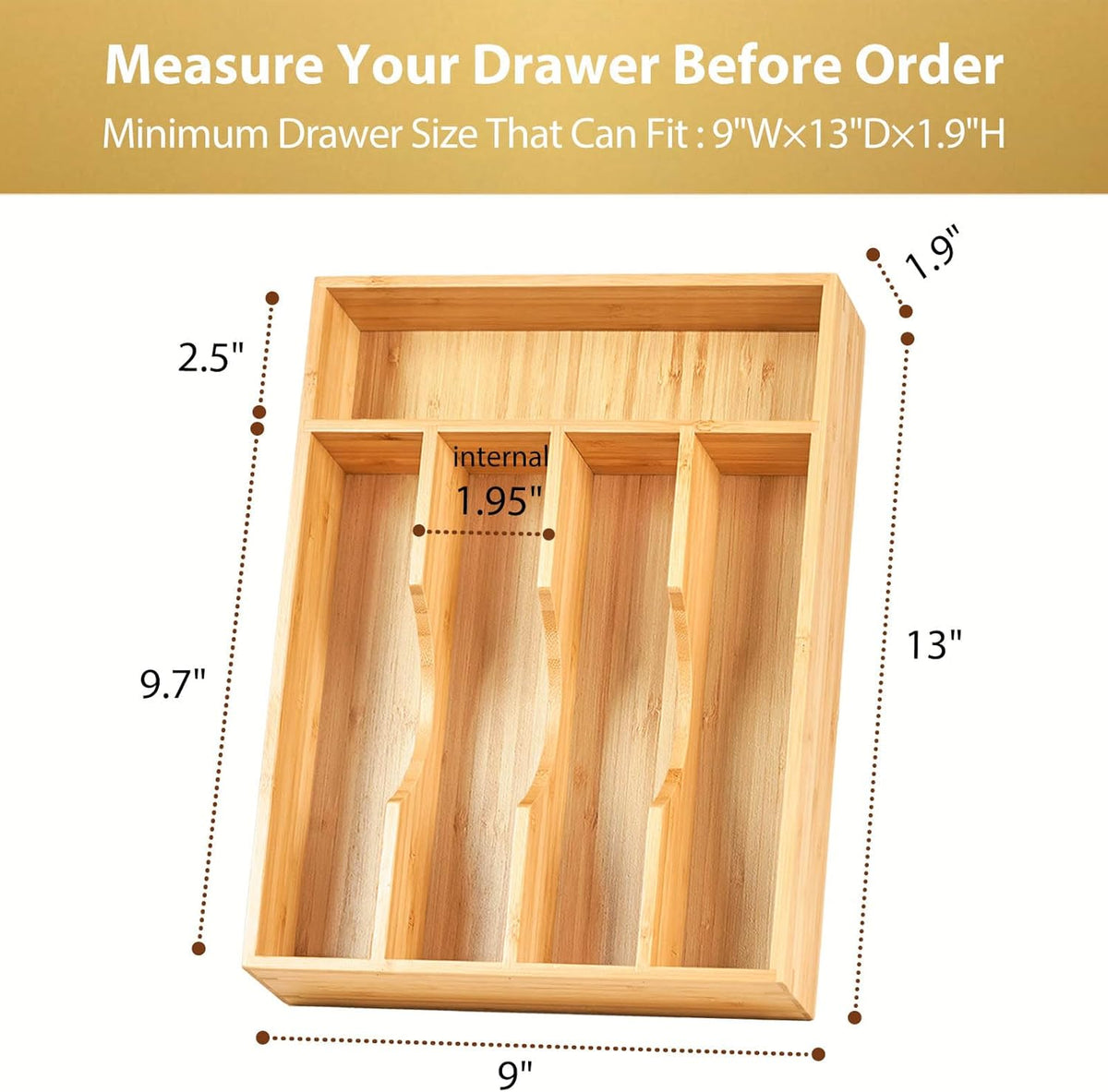 Umilife Bamboo Kitchen Drawer Organizer, 9 Inch Silverware Utensils Tray Holder for Small Drawer