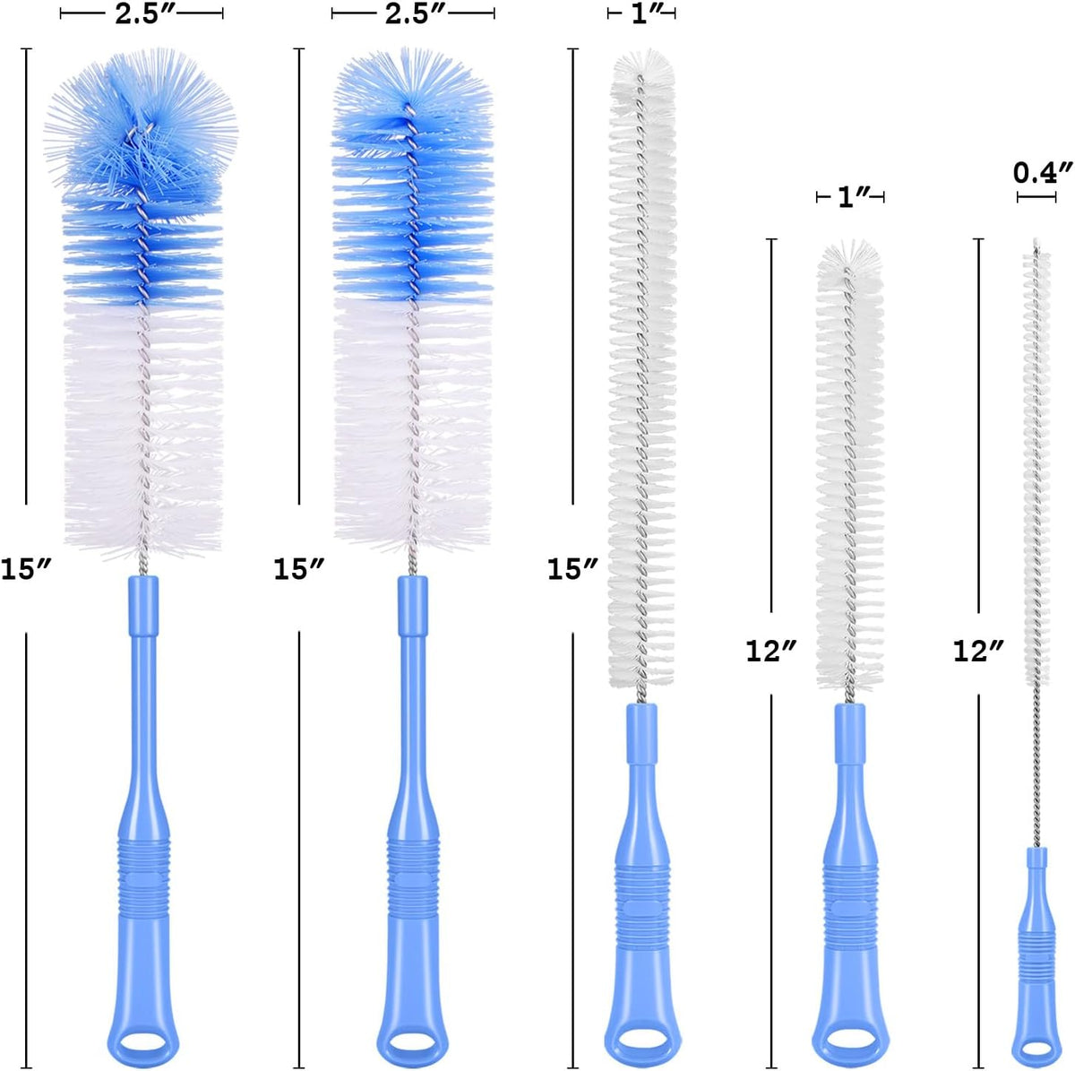 Bottle Brush Cleaner 5 Pack - Long Handle Water Bottle and Straw Cleaning Brush Set for Washing