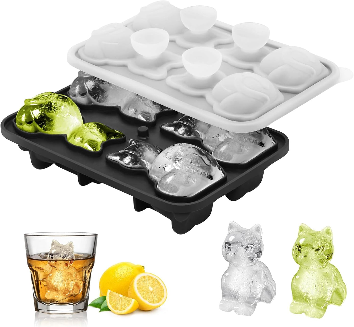 Silicone Ice Cube Tray,Cat 3D Large Ice Cube Molds for Whiskey,Cocktails,Wine,Juice and Bourbon,4