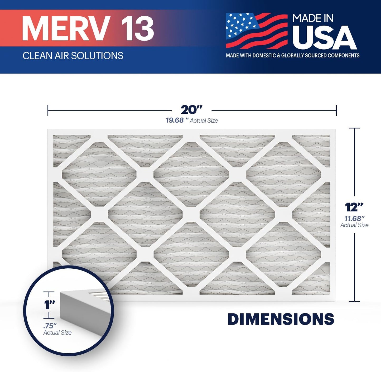 BNX TruFilter 12x20x1 Air Filter MERV 13 4-Pack) - MADE IN USA - Electrostatic Pleated Air