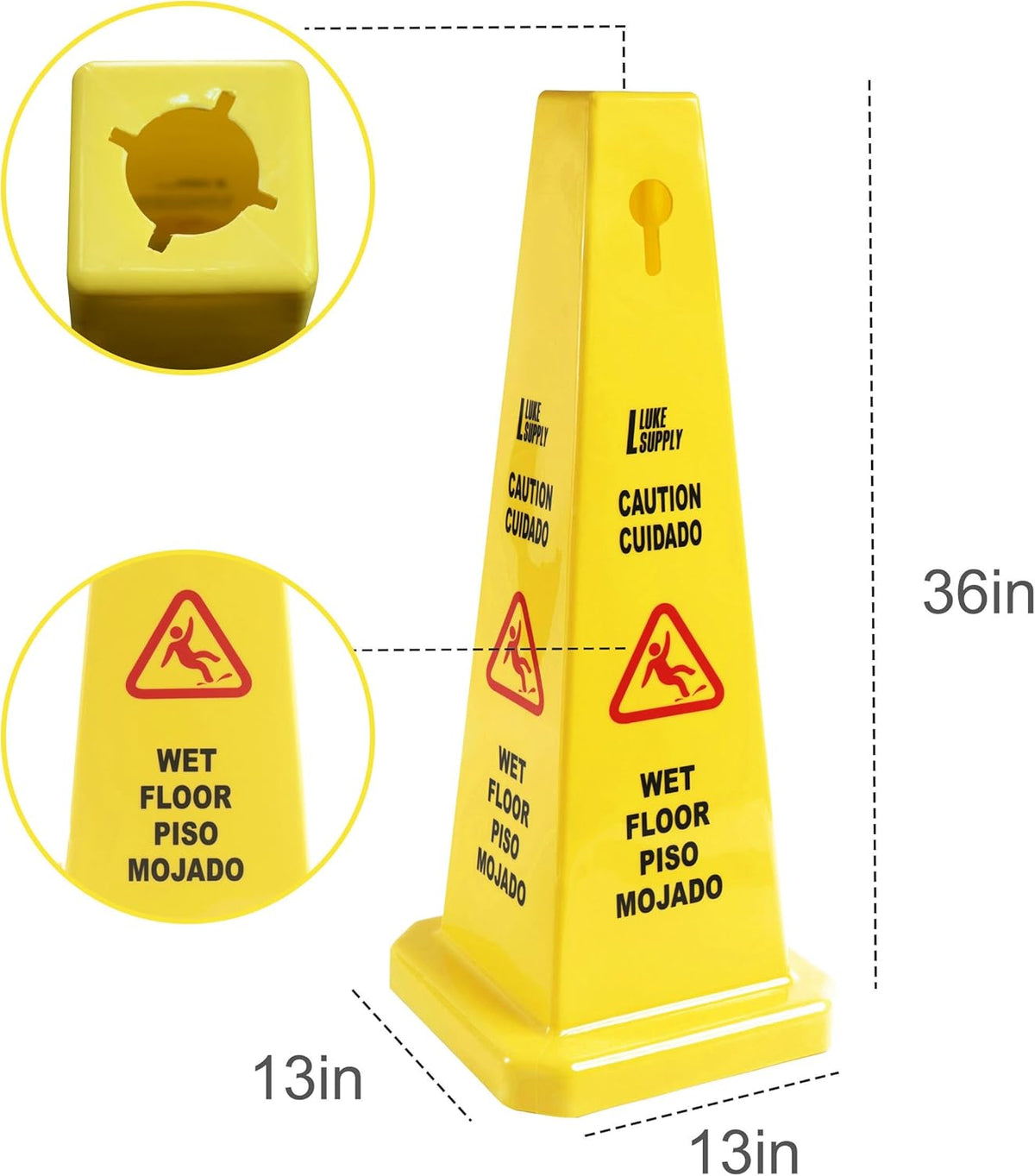 MATTHEW CLEANING 3 Packs 36” Caution Wet Floor Safety Cones for Indoors and Outdoors,Bright Yellow