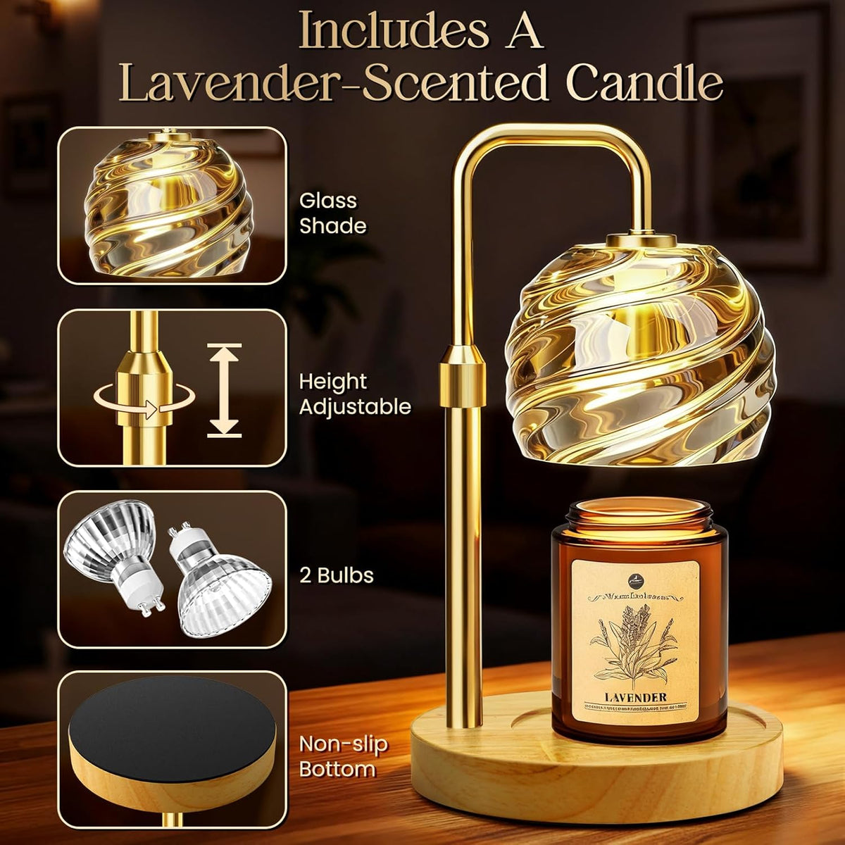 WarmEmbrace Candle Warmer Lamp with Lavender Candle Set, Electric Wax Warmer Lamp with Auto Timer &