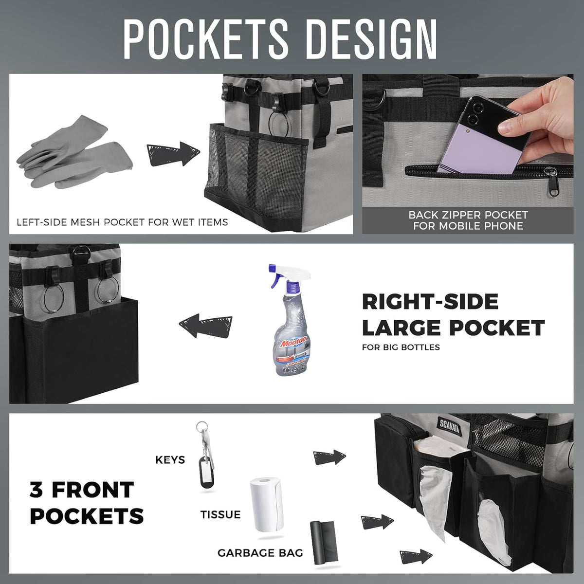 Wearable Cleaning Caddy Bag, Cleaning Caddy Supplies Organizer with Handle & Shoulder Straps for