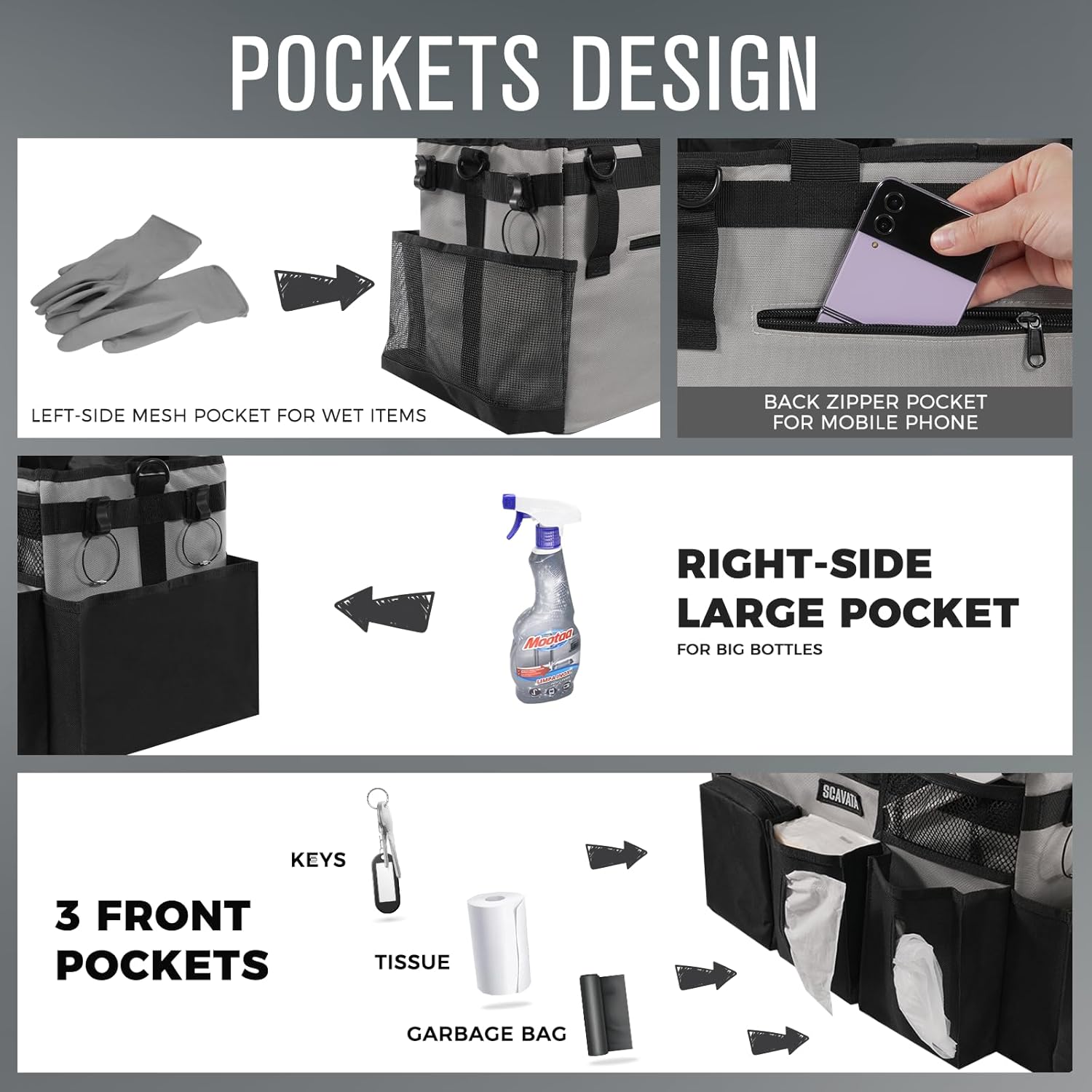 Wearable Cleaning Caddy Bag, Cleaning Caddy Supplies Organizer with Handle & Shoulder Straps for