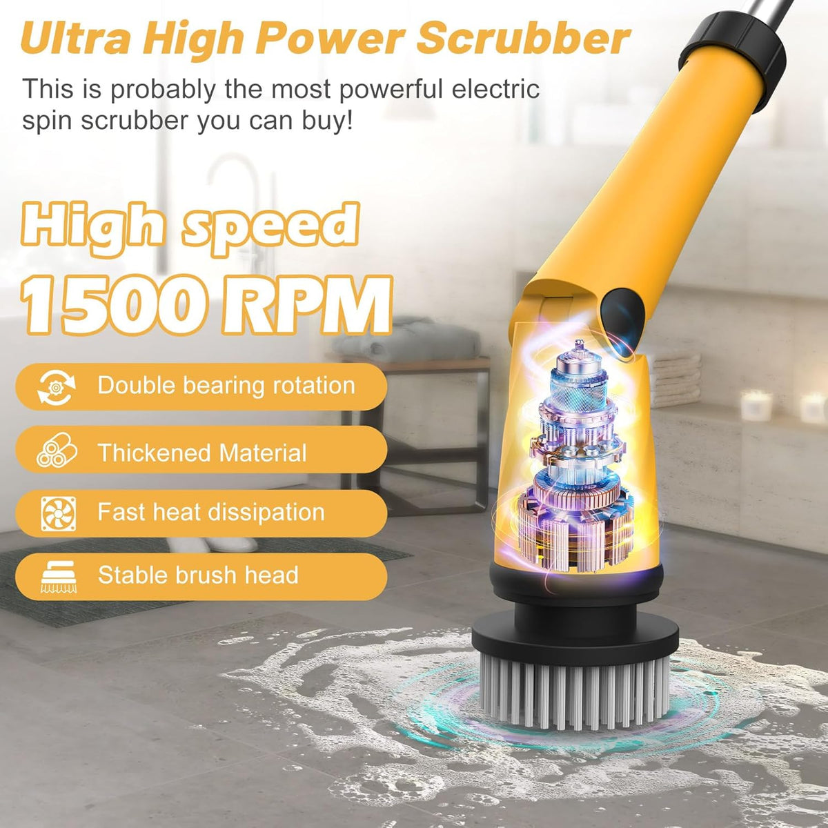 Qimedo 1500 RPM Electric Spin Scrubber with Two Batteries Q2 Pro, Cordless Battery Powered Shower