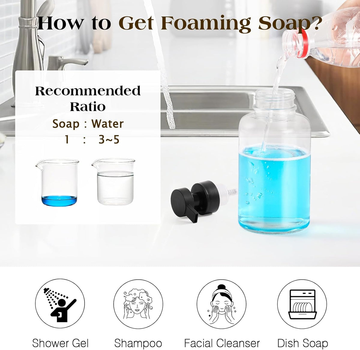Luxspire Foaming Soap Dispenser, Glass Foam Pump Soap Dispenser, Non-Slip Hand Soap Dispenser with