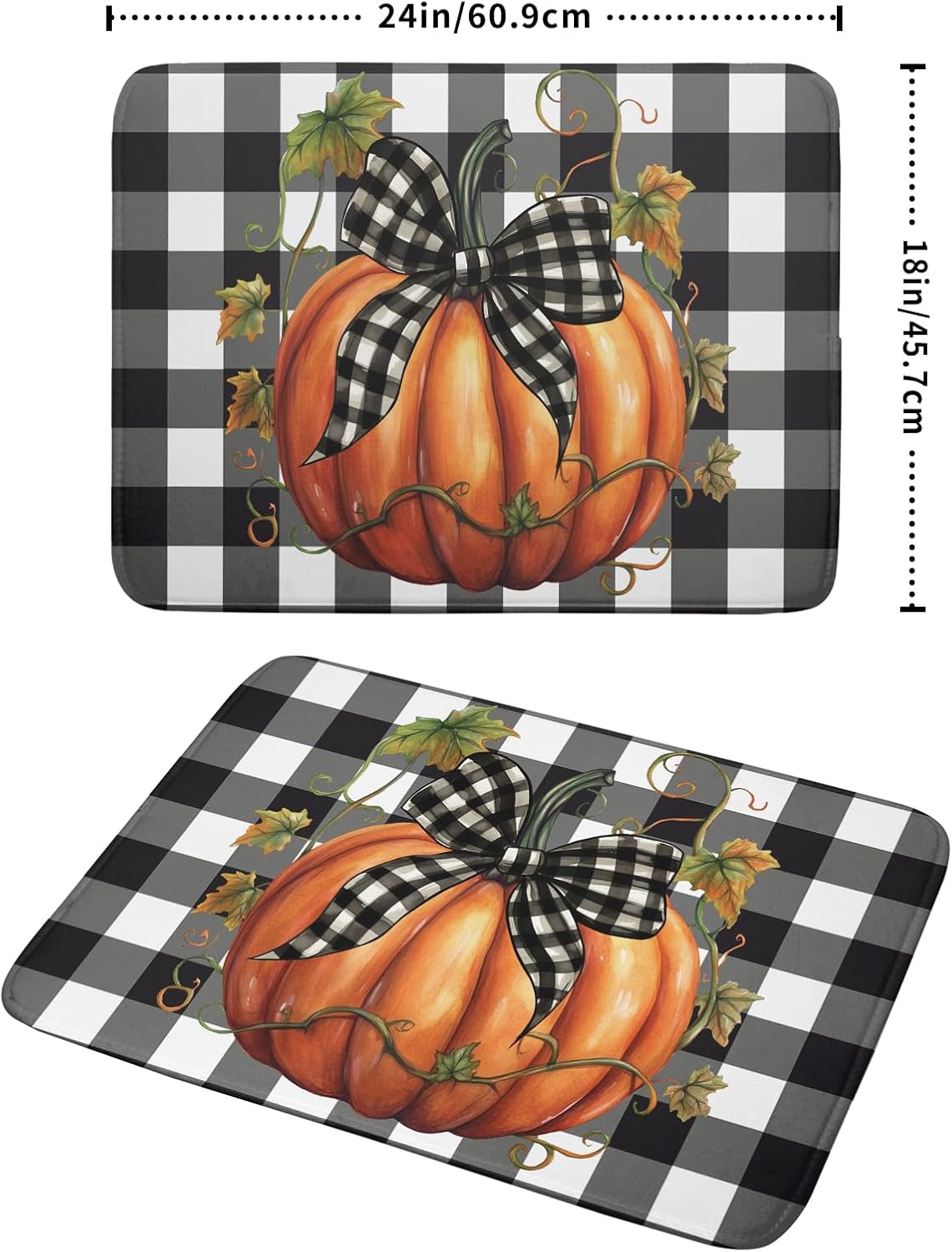 Fall Drying Mats for Kitchen Counter Fall Pumpkin Dish Drying Mat 18 x 24 Inch Autumn Black White