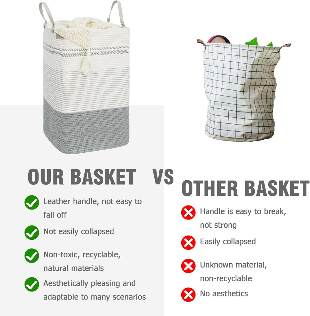 danpinera 75L Woven Laundry Hamper with Long Leather Handles, Baby Laundry Basket for Nursery, Tall