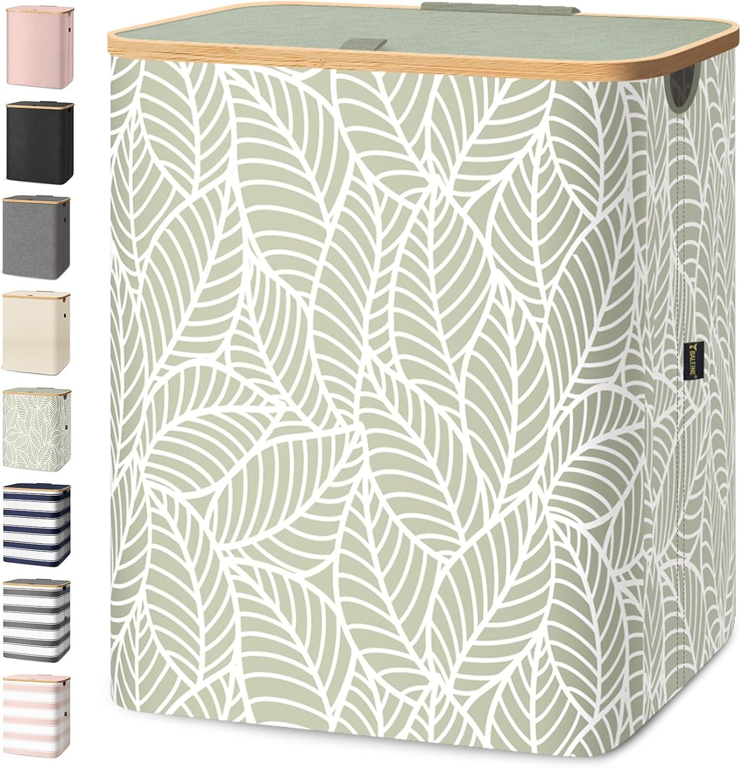 BALEINE Laundry Hamper with Lid, Tall Laundry Baskets with Bamboo Pull Handles, Large Laundry Bin