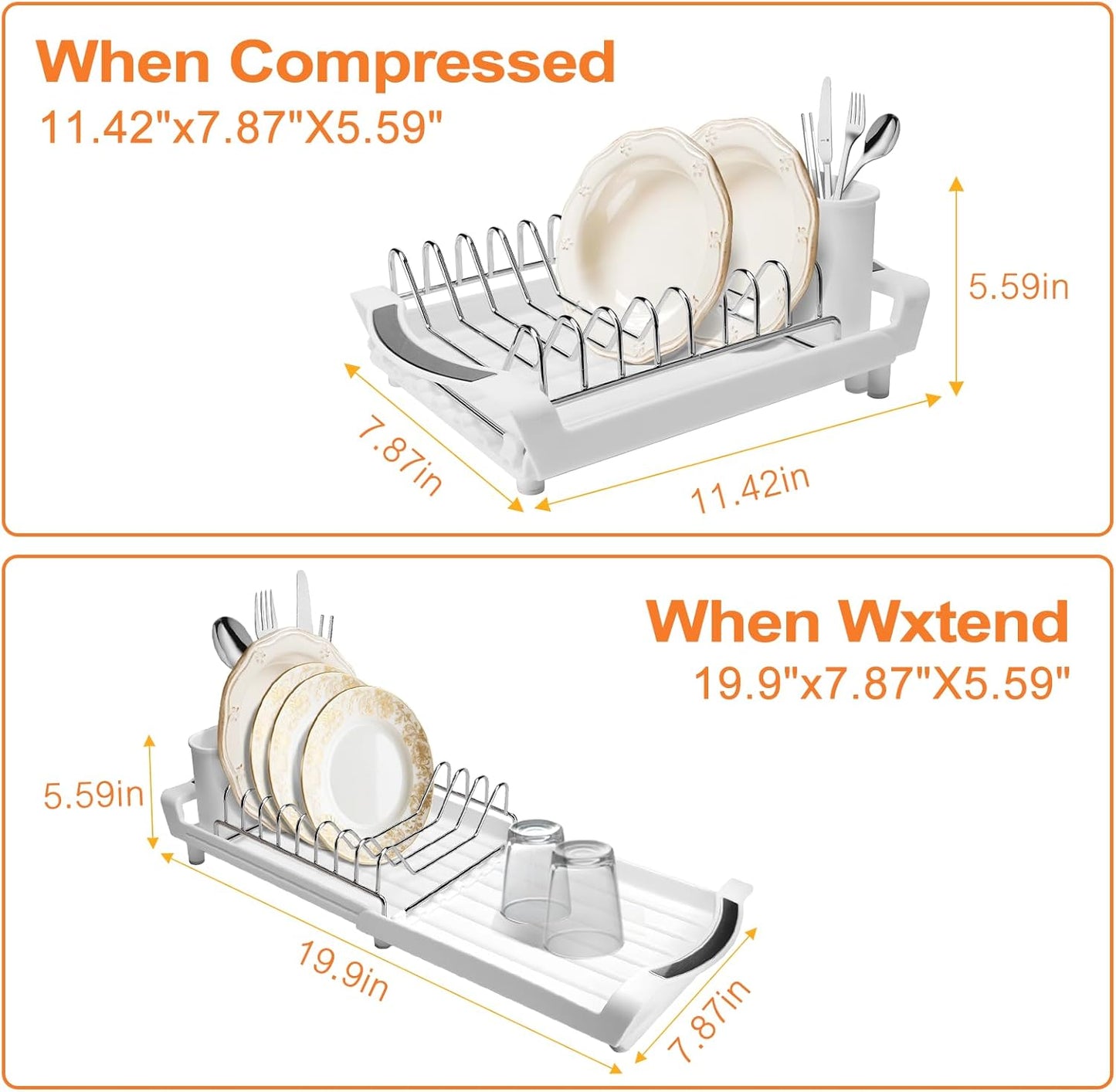 Dish Drying Rack Compact Expandable - A Space-Saving, Stainless Steel, Rust-Resistant Dish Drainer