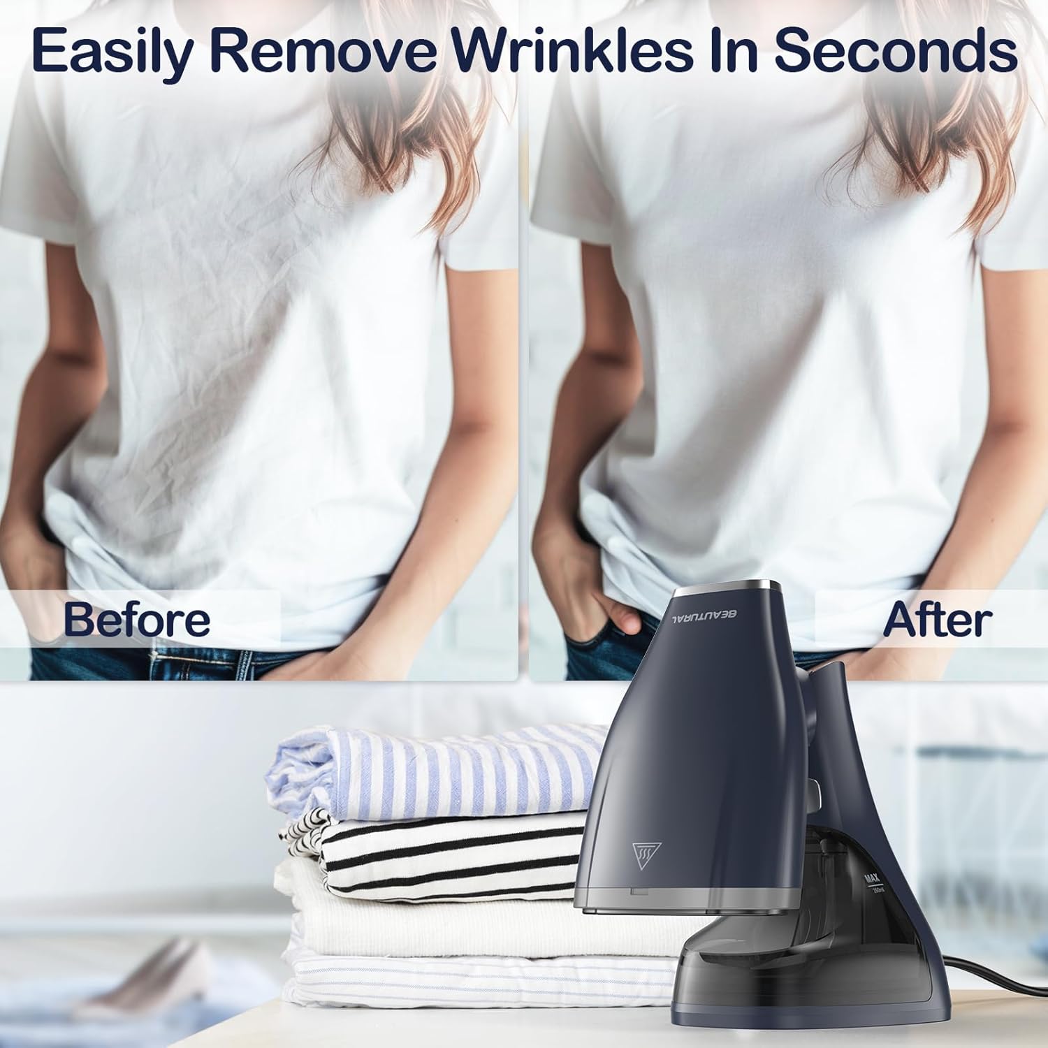 BEAUTURAL Handheld Garment Steamer for Clothes, Handheld steamer with Foldable Design, Easy to